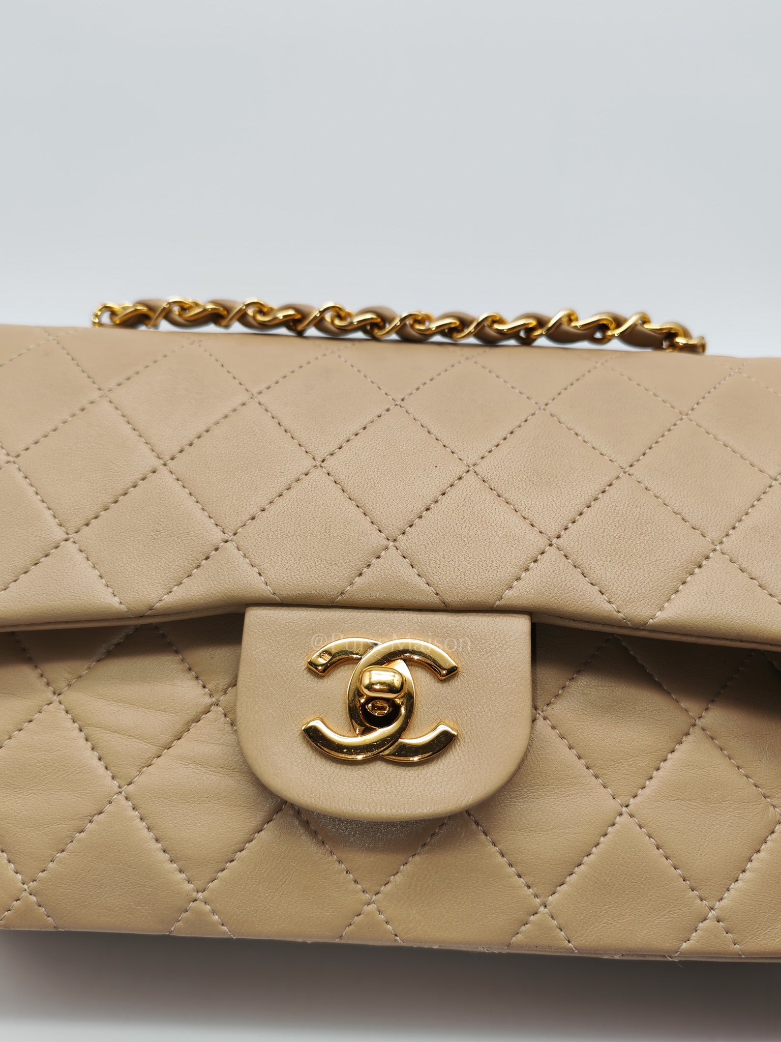 Classic Double Flap Small in Beige Lambskin Leather & Gold Hardware Series 1 | Purse Maison Luxury Bags Shop