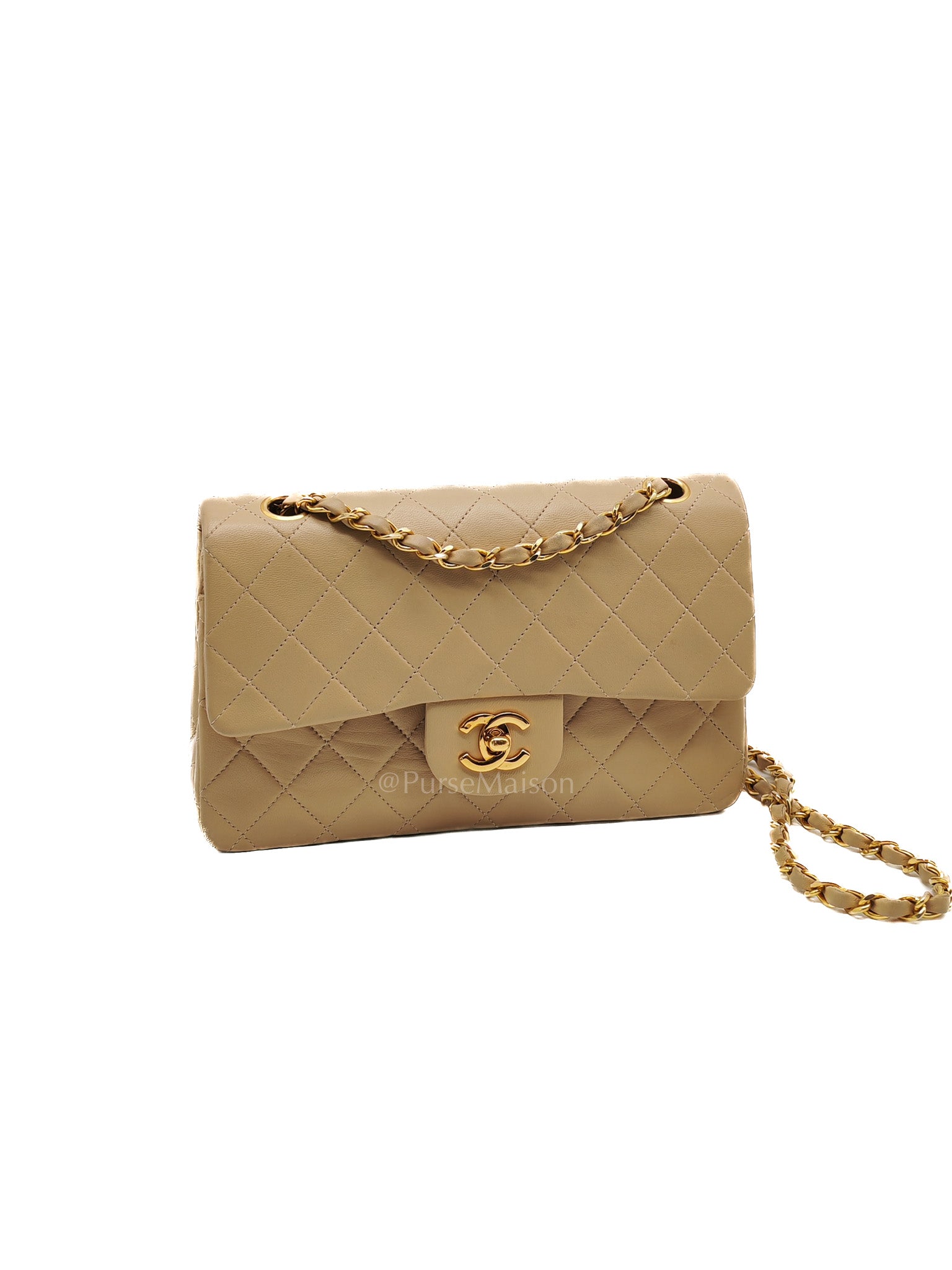 Classic Double Flap Small in Beige Lambskin Leather & Gold Hardware Series 1 | Purse Maison Luxury Bags Shop