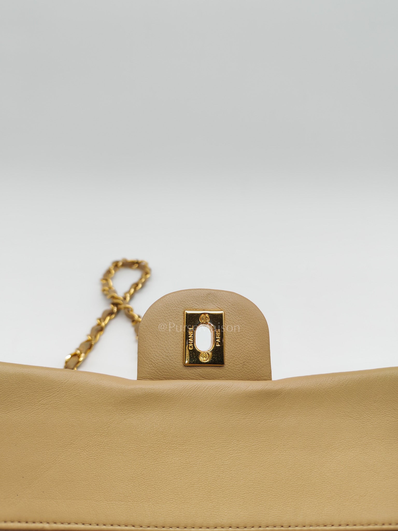 Classic Double Flap Small in Beige Lambskin Leather & Gold Hardware Series 1 | Purse Maison Luxury Bags Shop