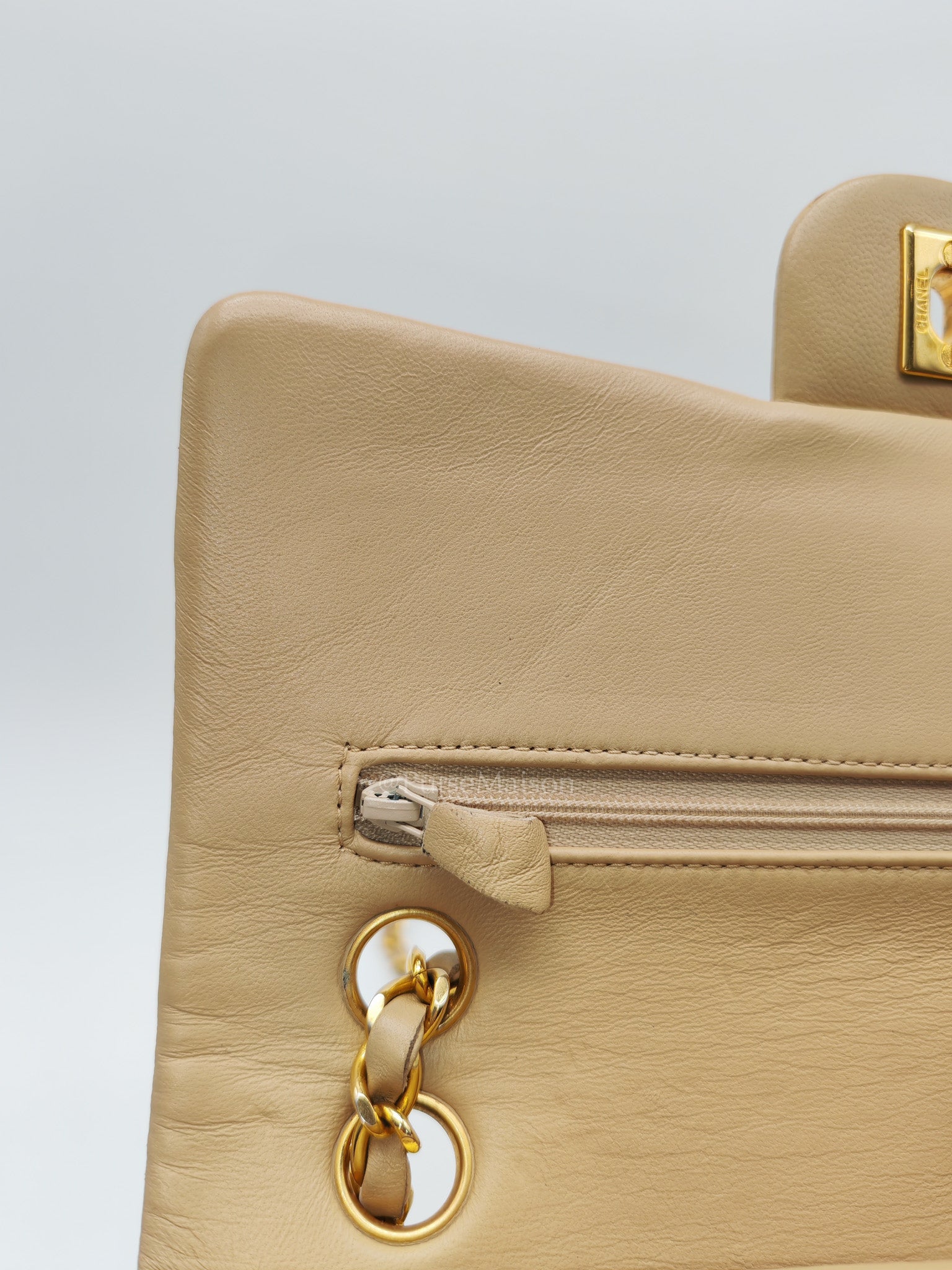 Classic Double Flap Small in Beige Lambskin Leather & Gold Hardware Series 1 | Purse Maison Luxury Bags Shop