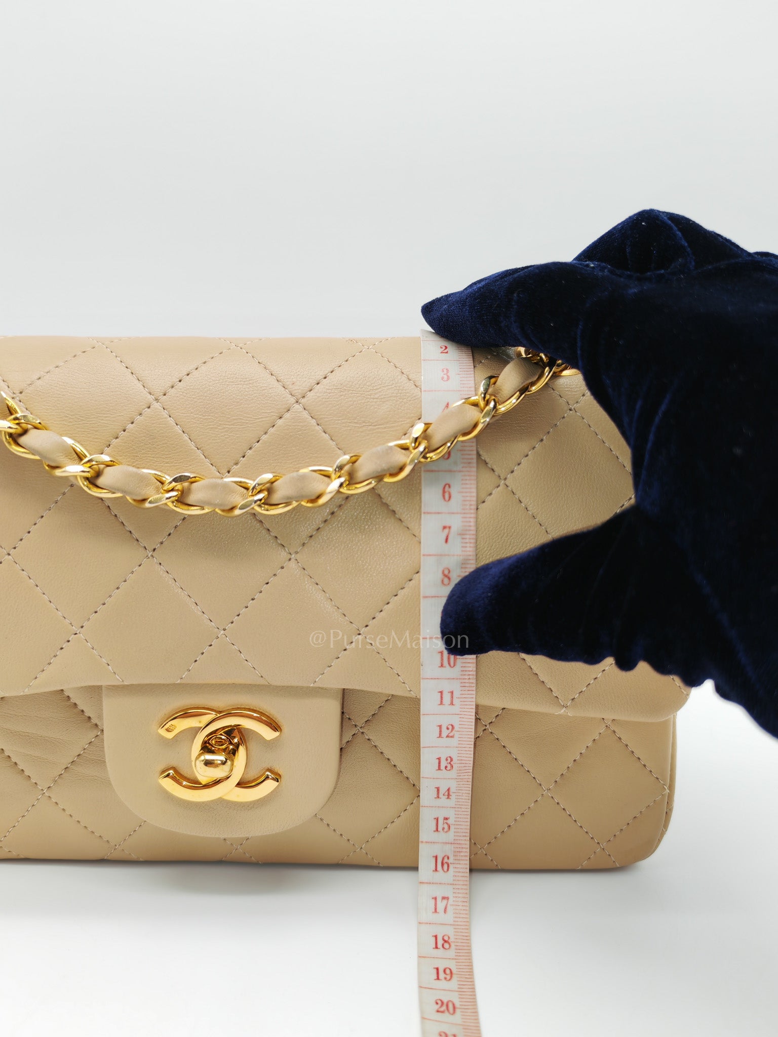 Classic Double Flap Small in Beige Lambskin Leather & Gold Hardware Series 1 | Purse Maison Luxury Bags Shop