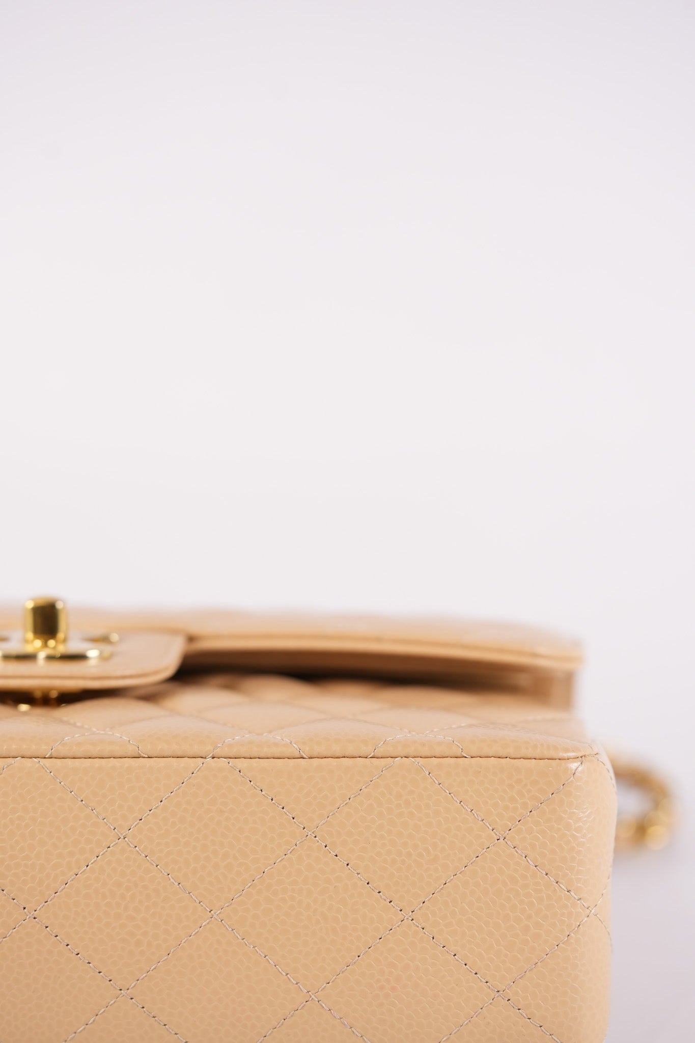 Classic Double Flap Small in Beige Quilted Caviar Leather & Gold Hardware Microchip | Purse Maison Luxury Bags Shop