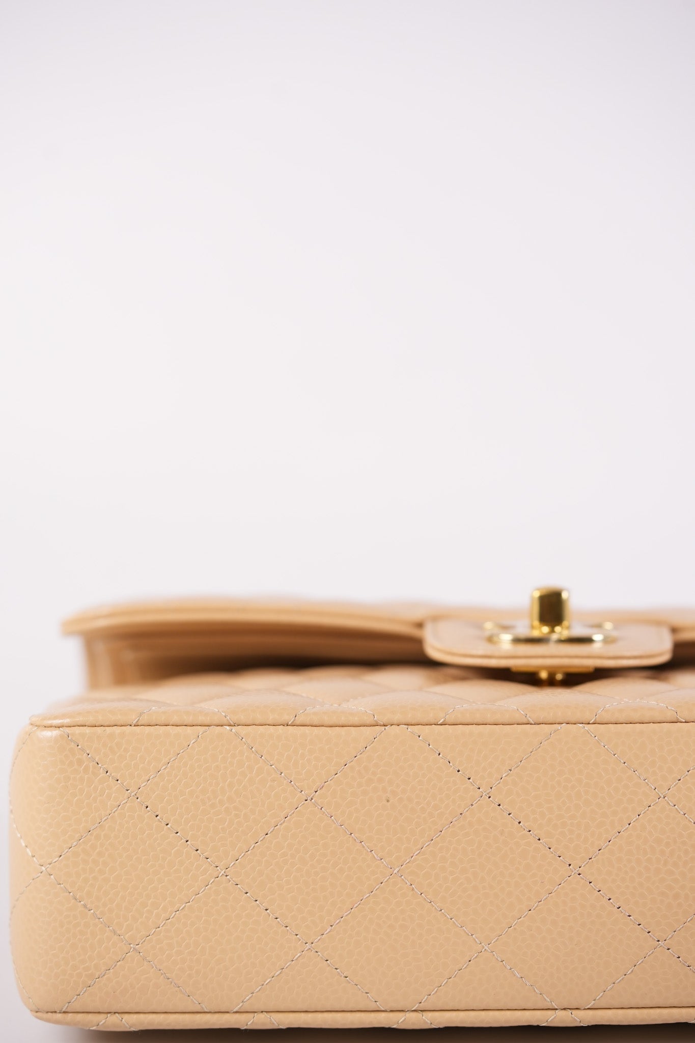 Classic Double Flap Small in Beige Quilted Caviar Leather & Gold Hardware Microchip | Purse Maison Luxury Bags Shop