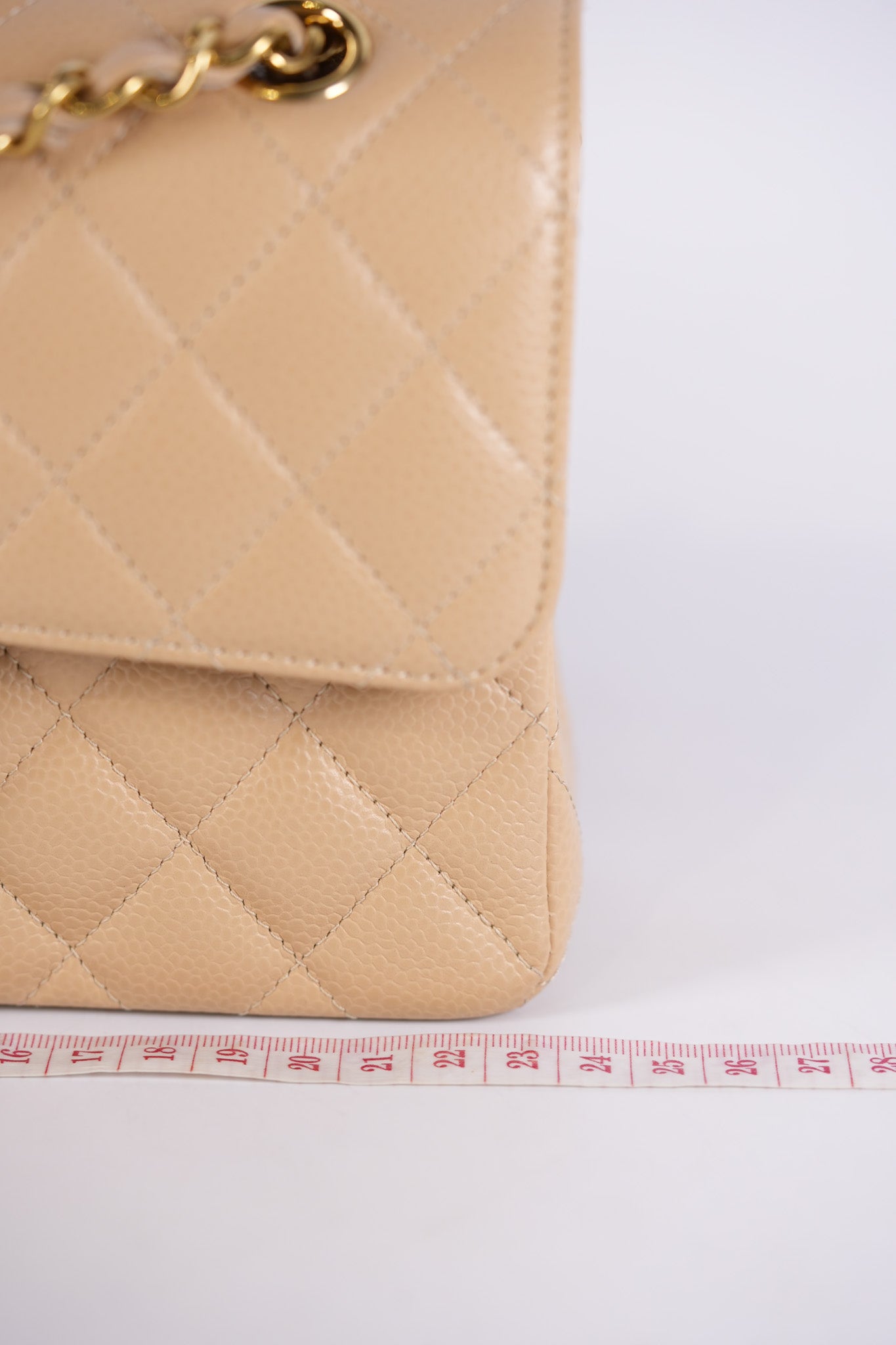 Classic Double Flap Small in Beige Quilted Caviar Leather & Gold Hardware Microchip | Purse Maison Luxury Bags Shop