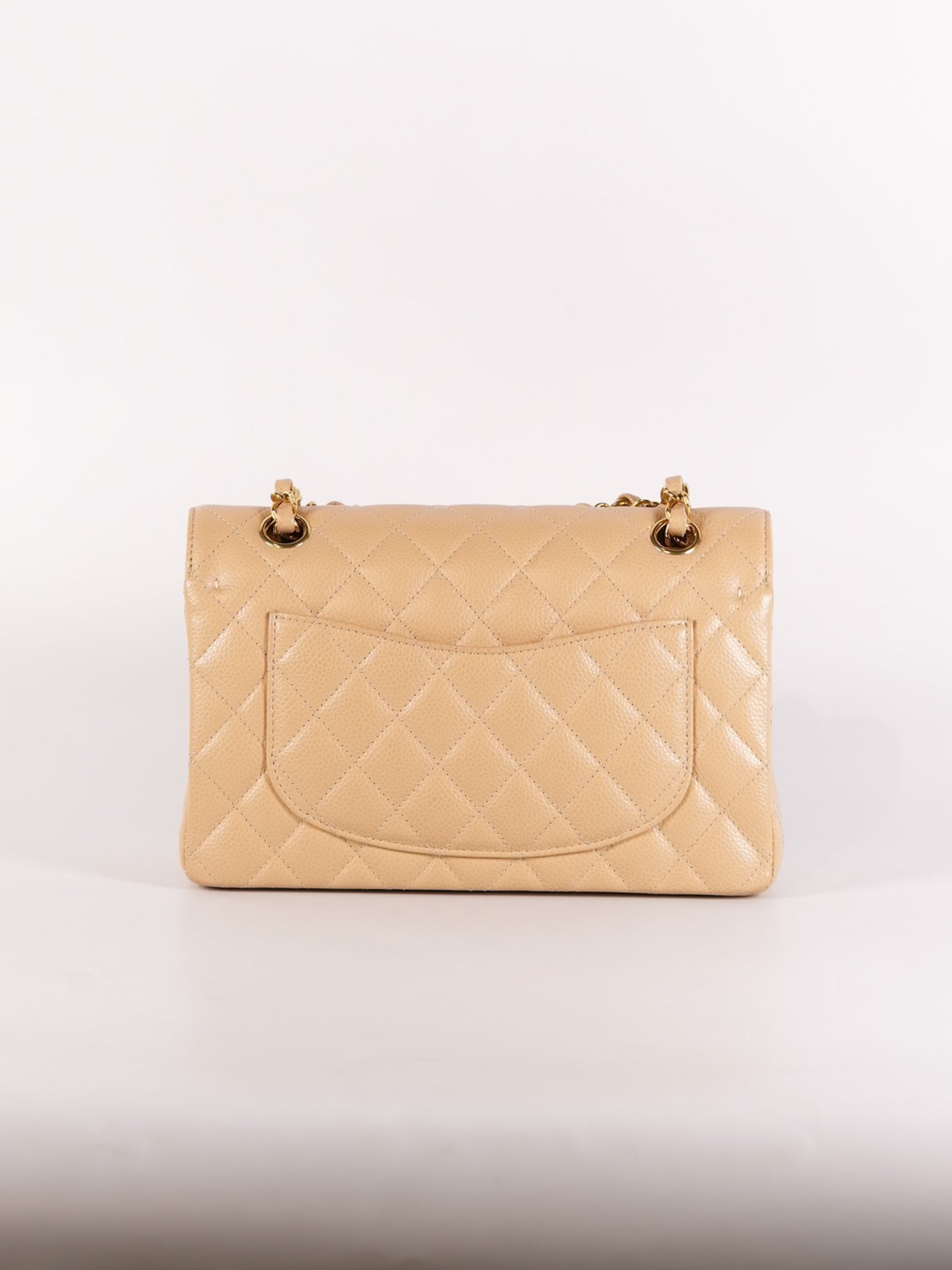 Classic Double Flap Small in Beige Quilted Caviar Leather & Gold Hardware Microchip | Purse Maison Luxury Bags Shop