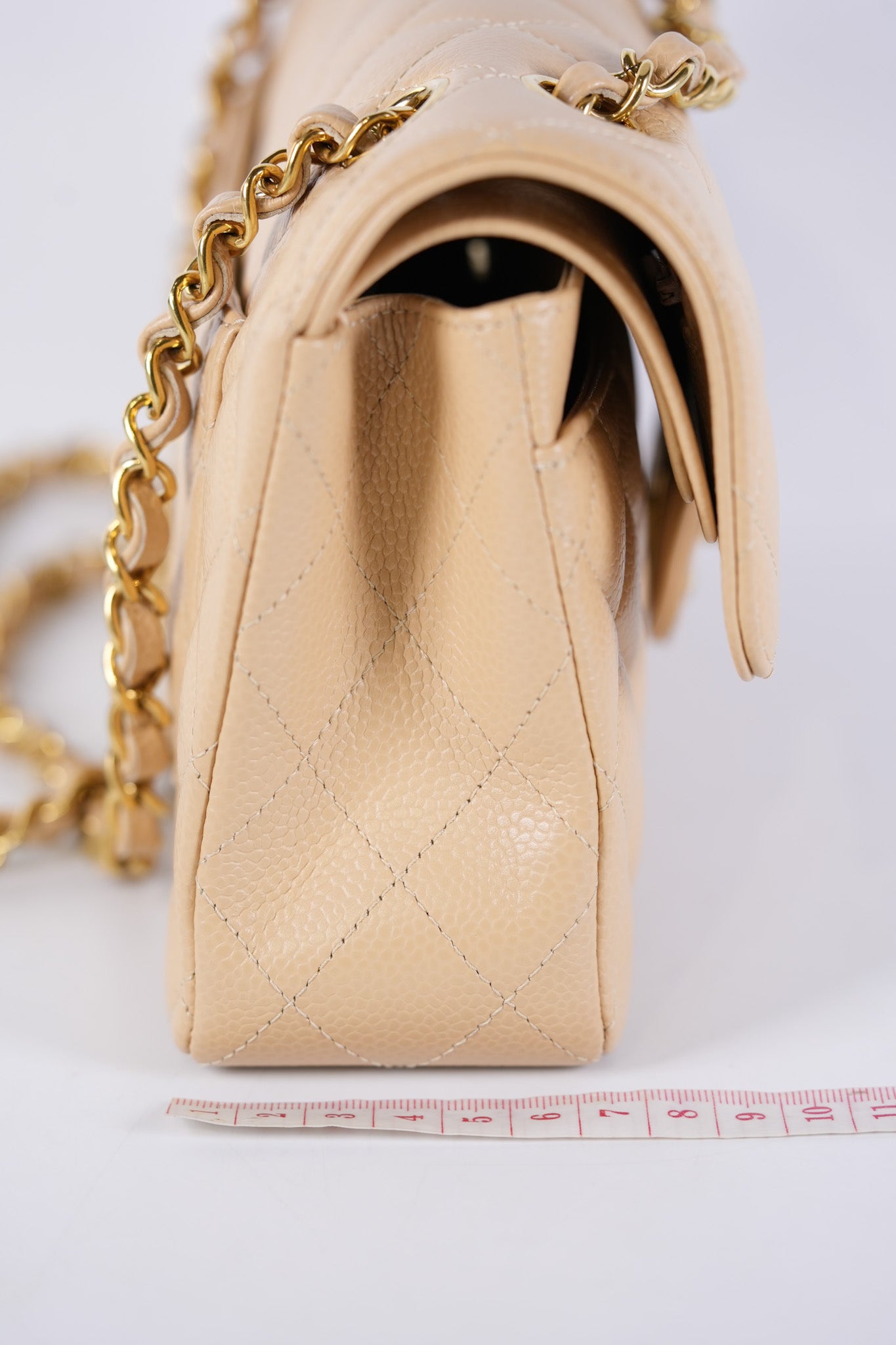 Classic Double Flap Small in Beige Quilted Caviar Leather & Gold Hardware Microchip | Purse Maison Luxury Bags Shop