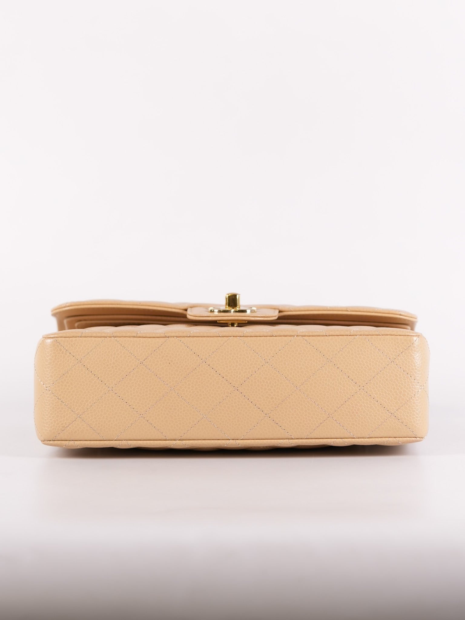 Classic Double Flap Small in Beige Quilted Caviar Leather & Gold Hardware Microchip | Purse Maison Luxury Bags Shop