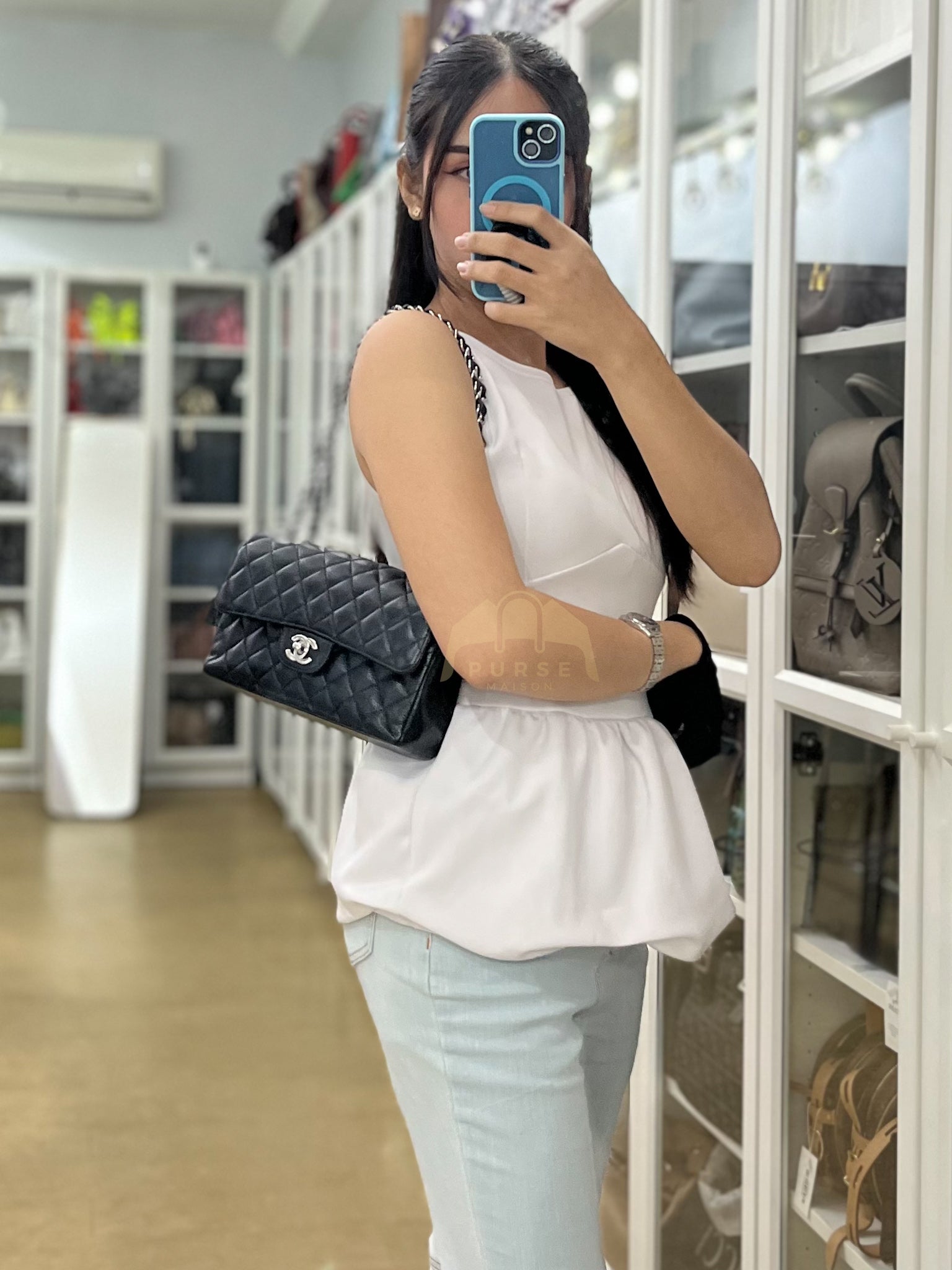 Classic Double Flap Small in Black Caviar Leather and Silver Hardware (Microchip) | Purse Maison Luxury Bags Shop