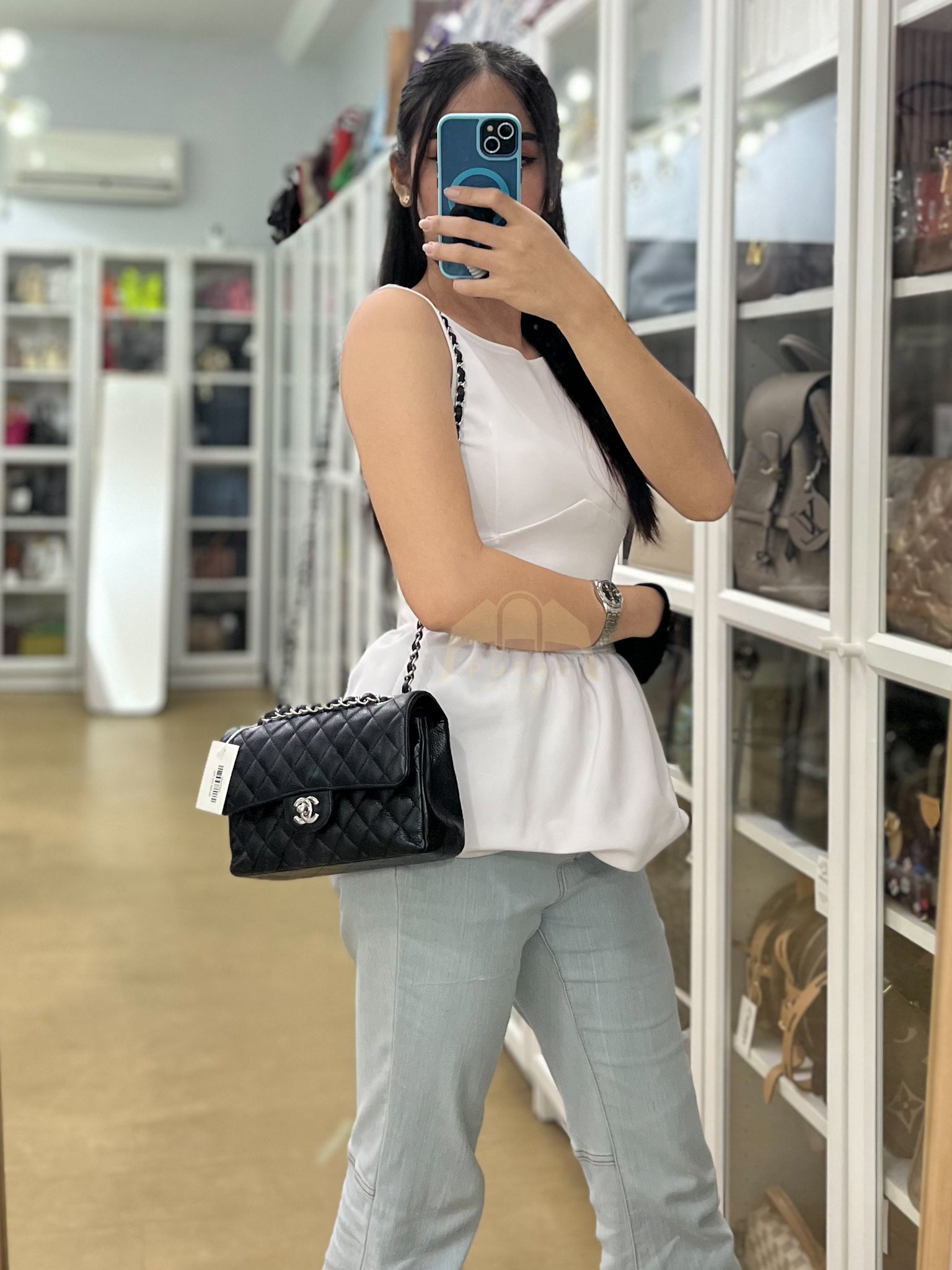 Classic Double Flap Small in Black Caviar Leather and Silver Hardware (Microchip) | Purse Maison Luxury Bags Shop