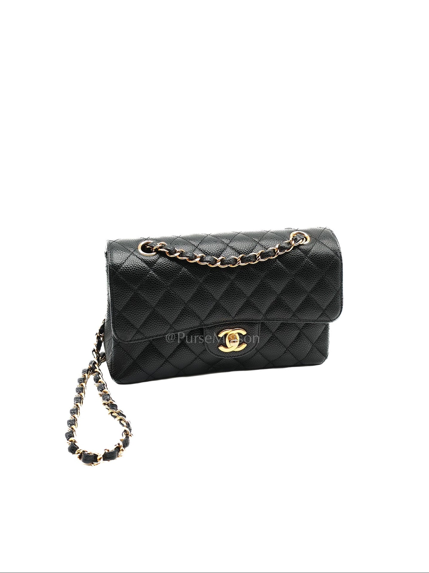 Classic Double Flap Small in Black Caviar Leather Gold Hardware (Microchip) | Purse Maison Luxury Bags Shop