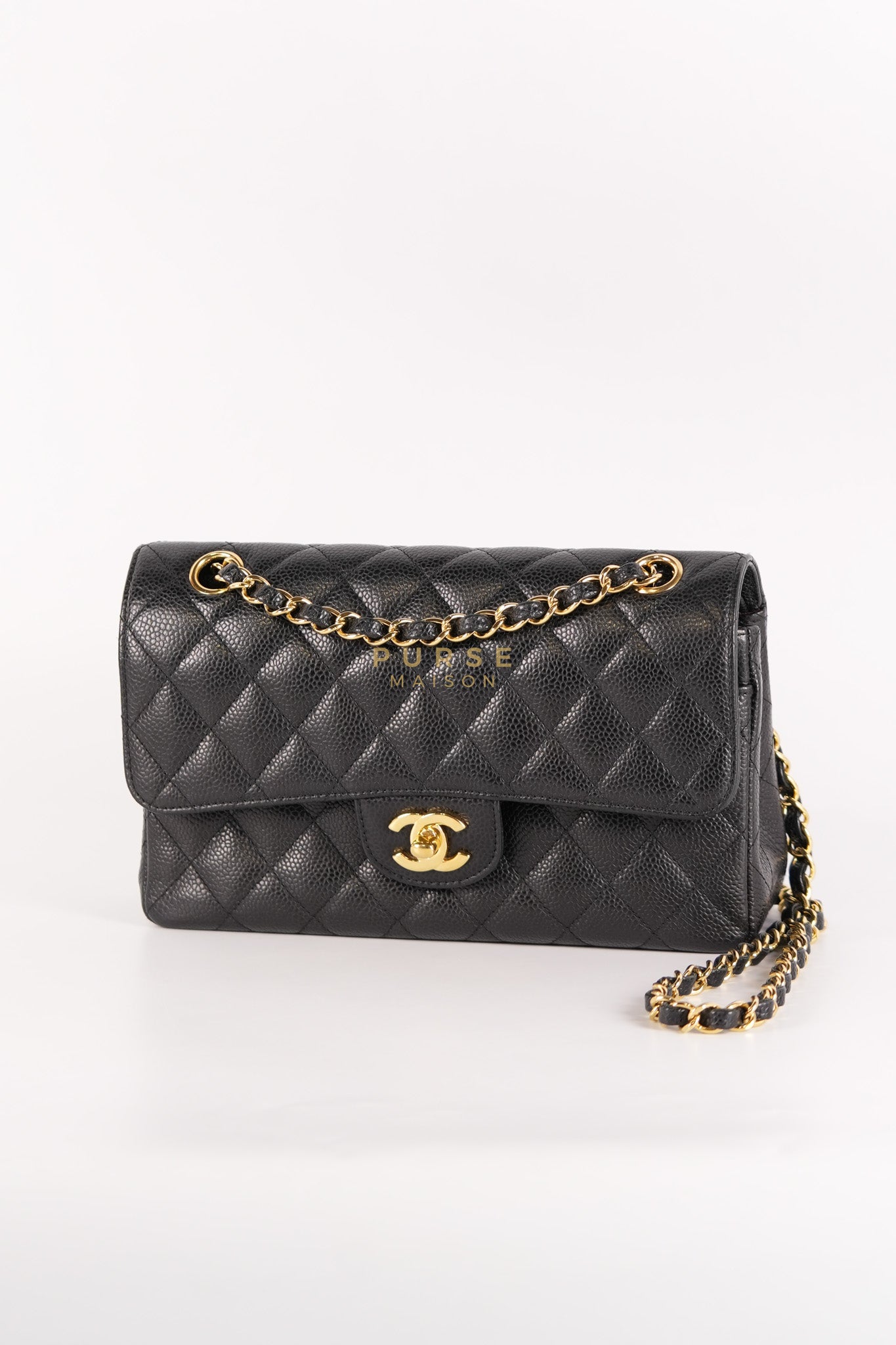 Classic Double Flap Medium in Black Caviar Leather & Gold Hardware Series 20 | Purse Maison Luxury Bags Shop