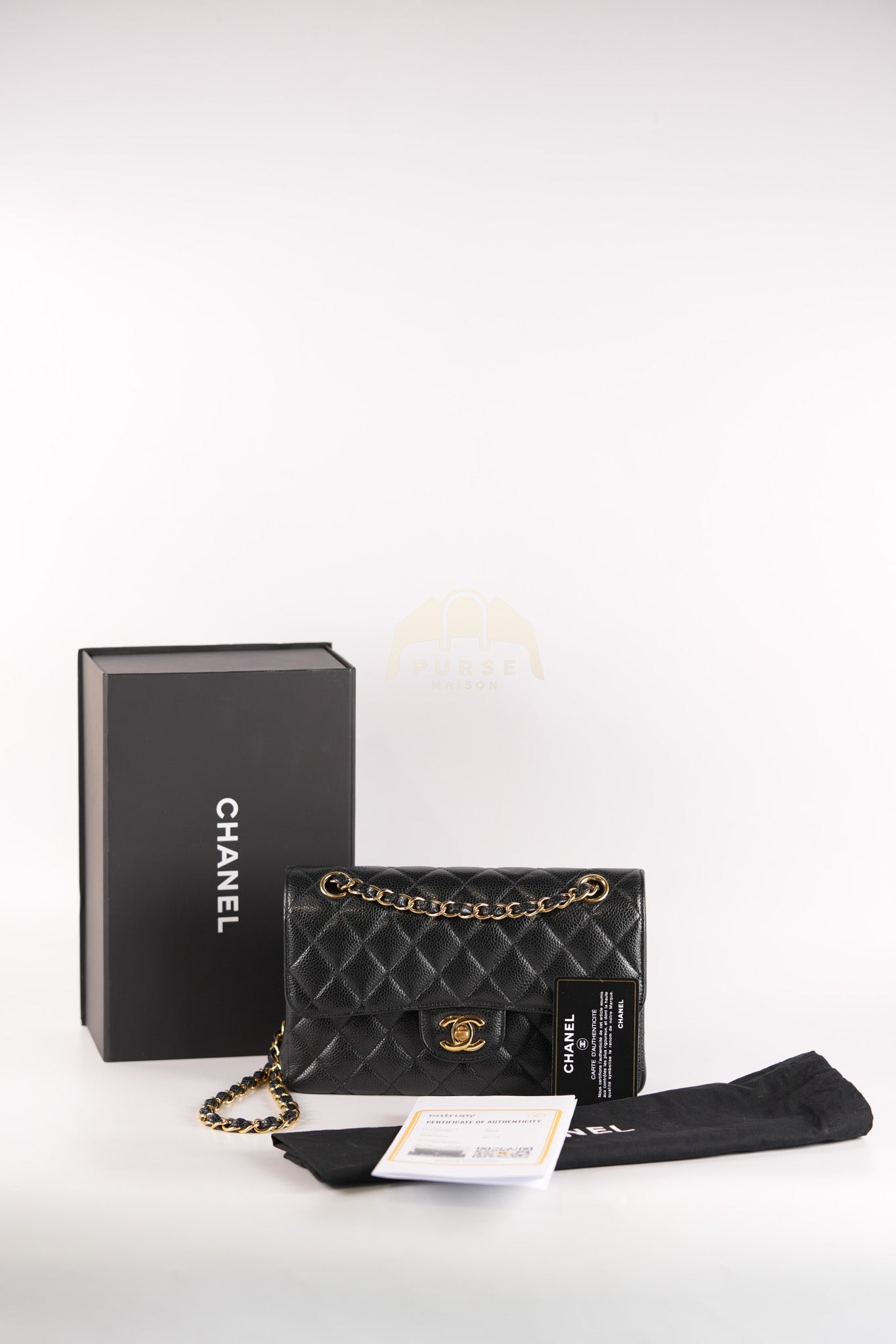 Classic Double Flap Small in Black Caviar Leather & Gold Hardware Series 29 | Purse Maison Luxury Bags Shop