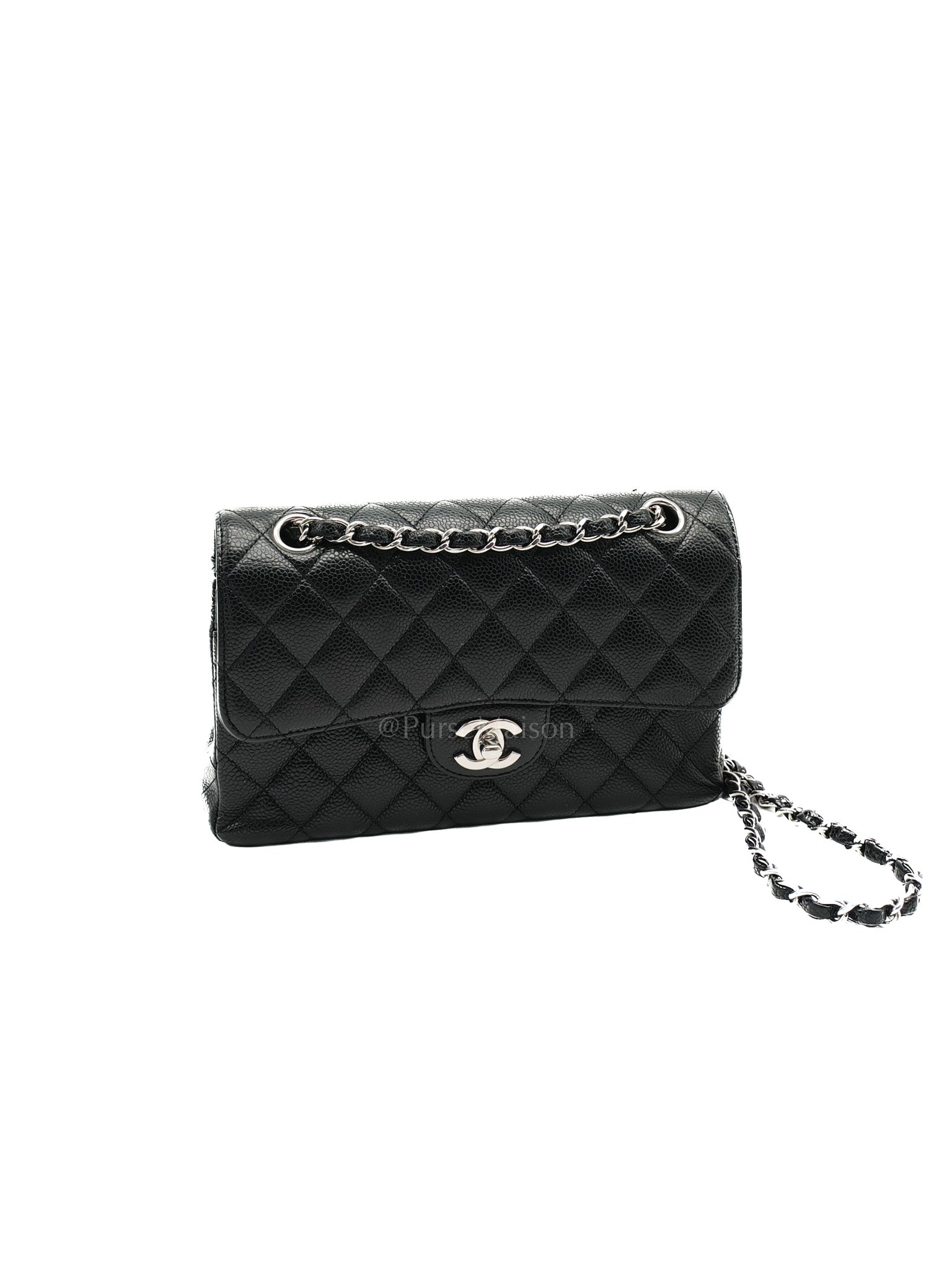 Classic Double Flap Small in Black Caviar Leather & Silver Hardware(Microchip) | Purse Maison Luxury Bags Shop