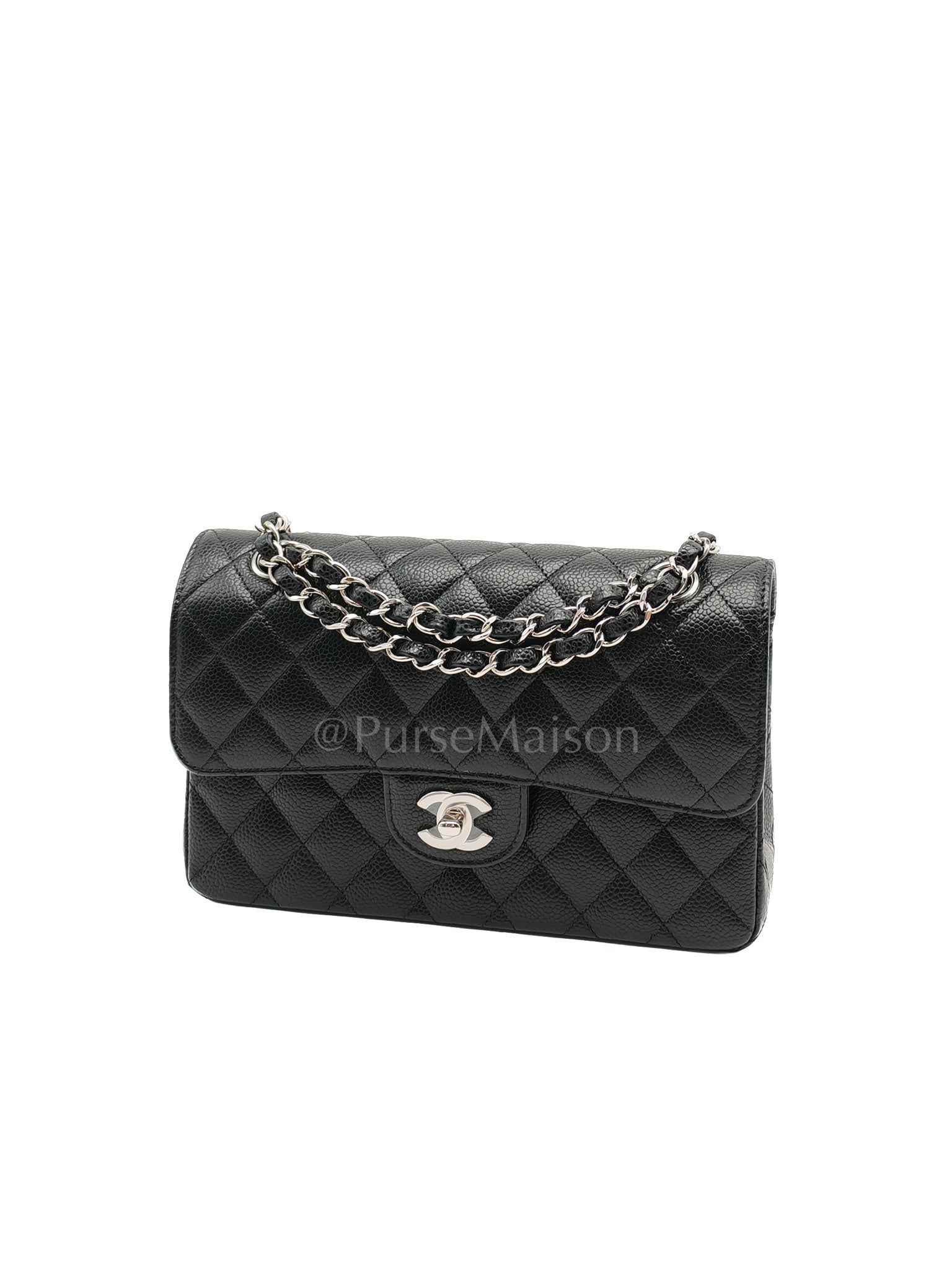 Classic Double Flap Small in Black Caviar Silver Hardware (Microchip) | Purse Maison Luxury Bags Shop