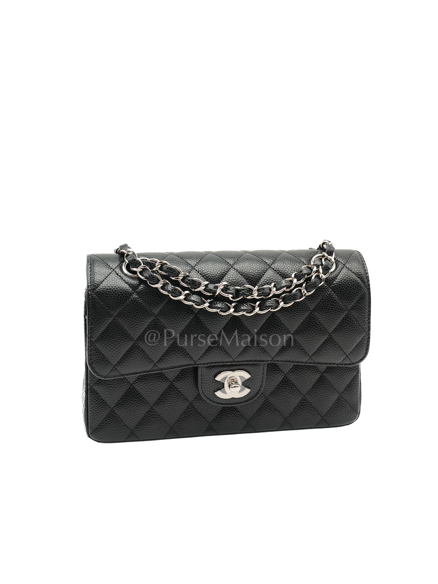 Classic Double Flap Small in Black Caviar Silver Hardware (Microchip) | Purse Maison Luxury Bags Shop