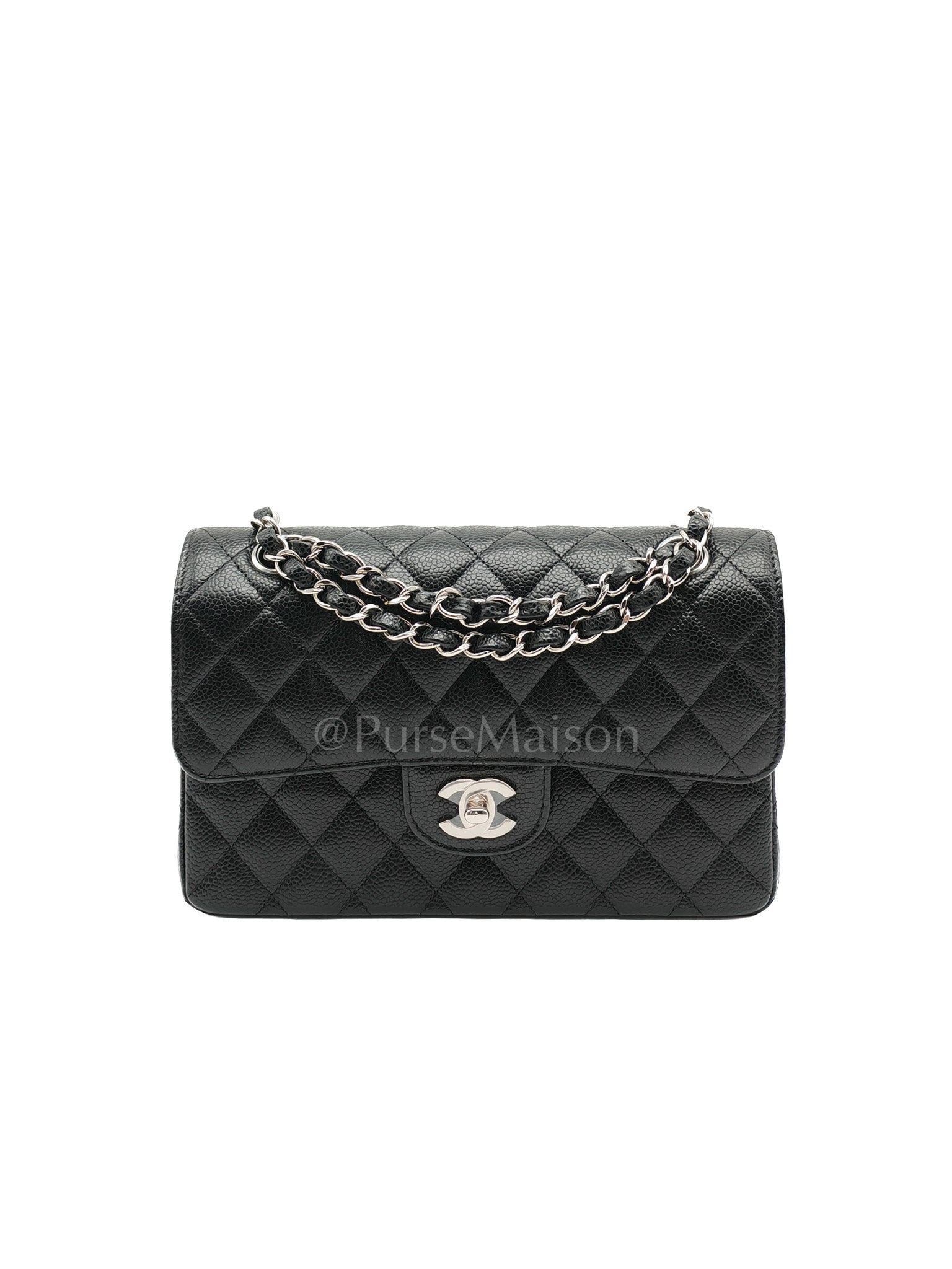 Classic Double Flap Small in Black Caviar Silver Hardware (Microchip) | Purse Maison Luxury Bags Shop