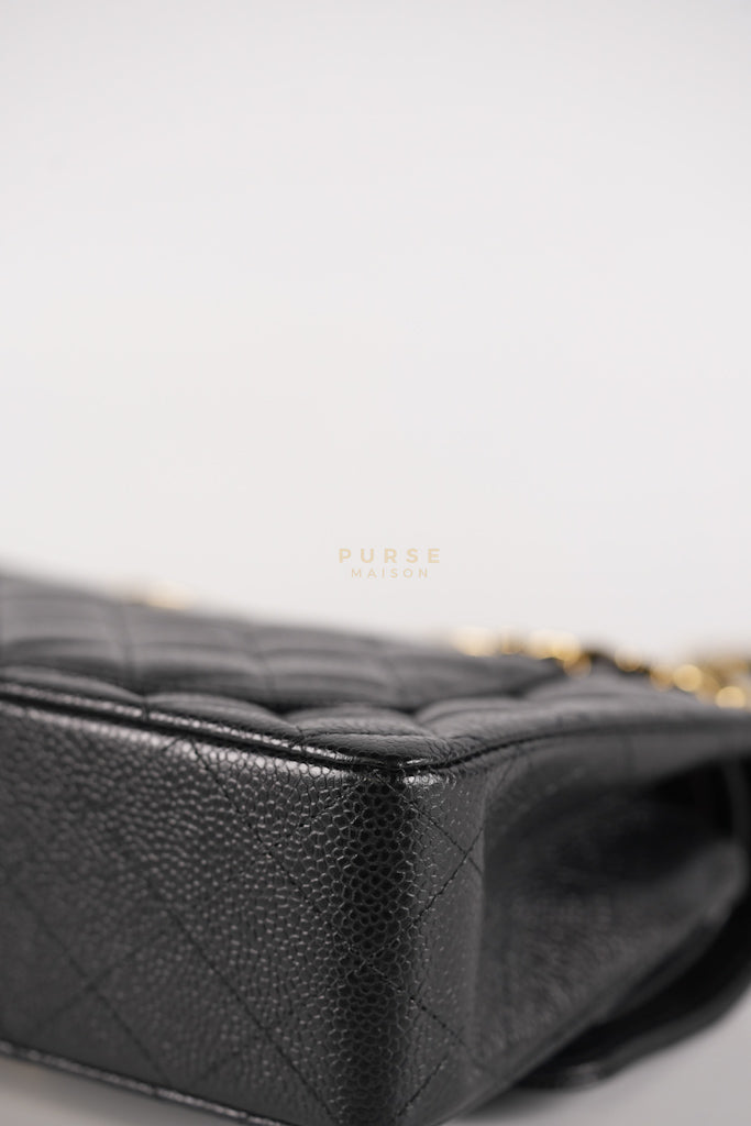Classic Double Flap Small in Black Quilted Caviar Leather & Gold Hardware Microchip | Purse Maison Luxury Bags Shop