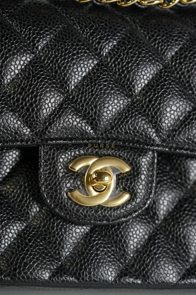 Classic Double Flap Small in Black Quilted Caviar Leather & Gold Hardware Microchip | Purse Maison Luxury Bags Shop