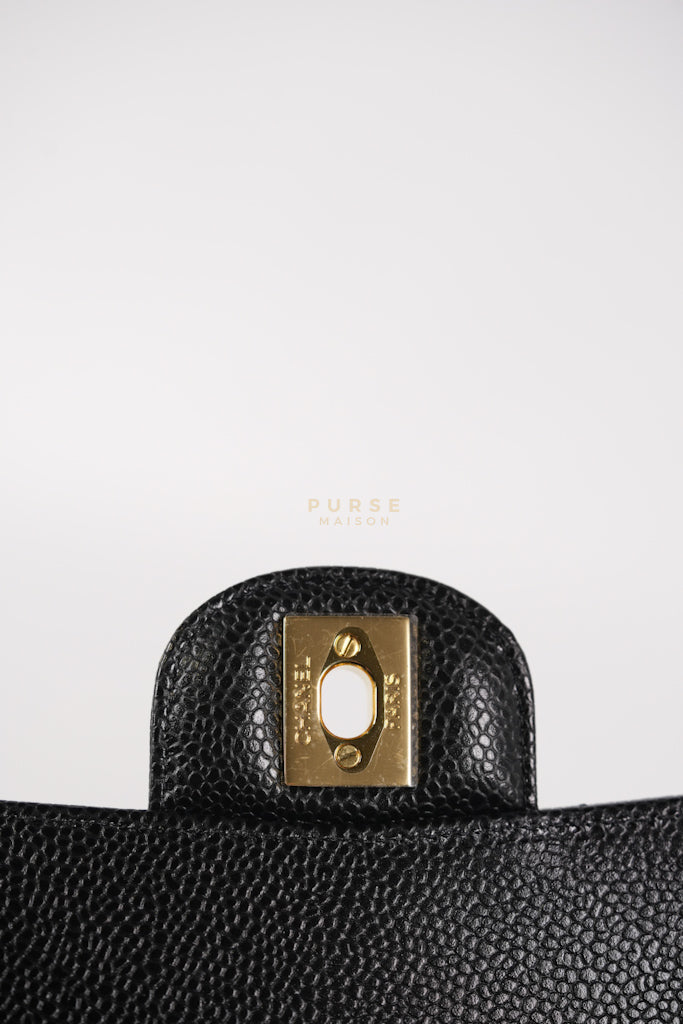 Classic Double Flap Small in Black Quilted Caviar Leather & Gold Hardware Microchip | Purse Maison Luxury Bags Shop