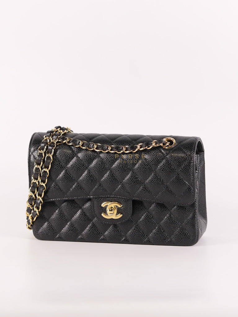 Classic Double Flap Small in Black Quilted Caviar Leather & Gold Hardware Microchip | Purse Maison Luxury Bags Shop