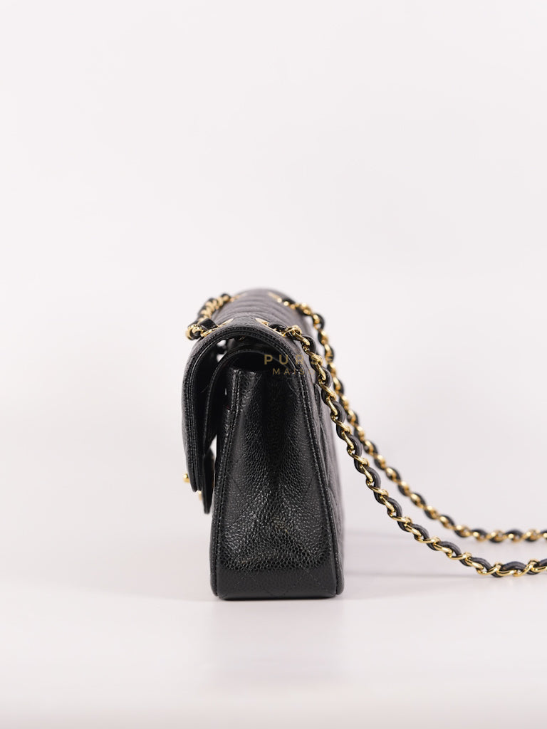 Classic Double Flap Small in Black Quilted Caviar Leather & Gold Hardware Microchip | Purse Maison Luxury Bags Shop