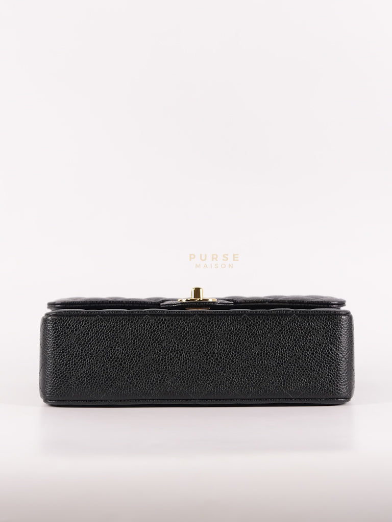 Classic Double Flap Small in Black Quilted Caviar Leather & Gold Hardware Microchip | Purse Maison Luxury Bags Shop