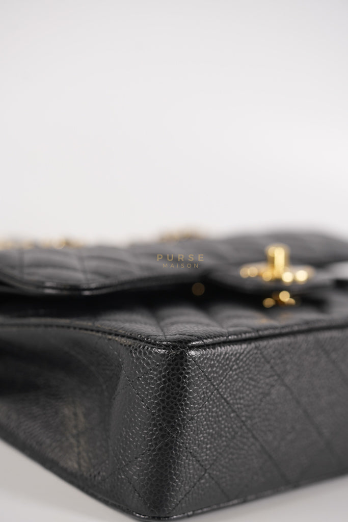 Classic Double Flap Small in Black Quilted Caviar Leather & Gold Hardware Microchip | Purse Maison Luxury Bags Shop