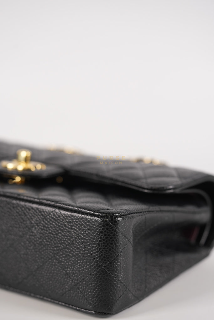 Classic Double Flap Small in Black Quilted Caviar Leather & Gold Hardware Microchip | Purse Maison Luxury Bags Shop