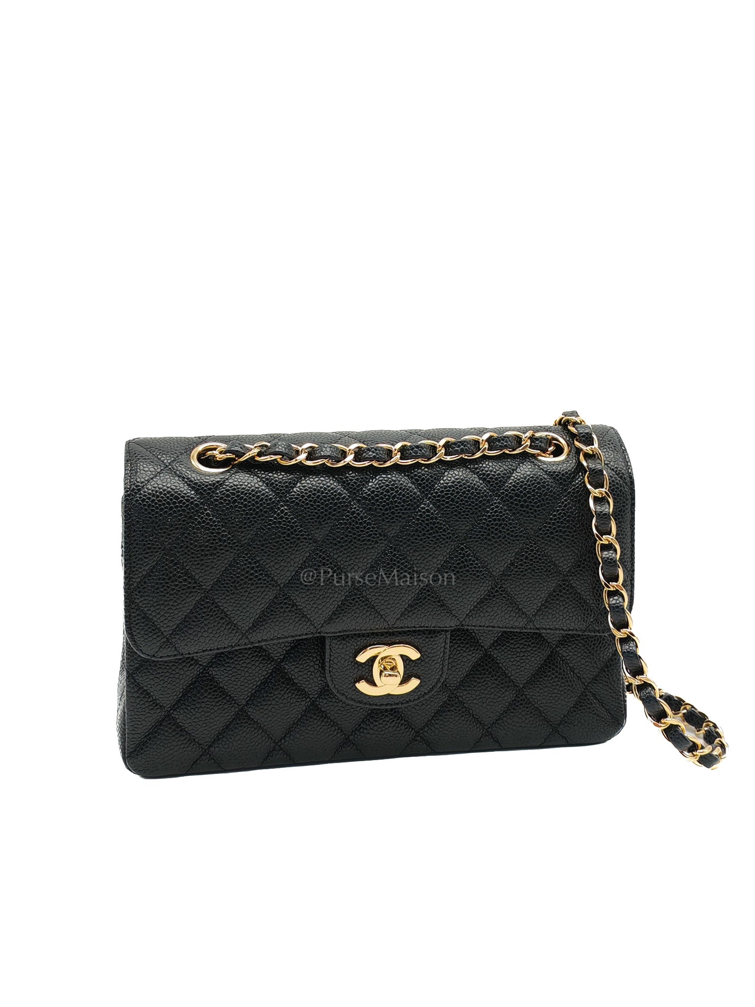Classic Double Flap Small in Black Quilted Caviar Leather & Gold Hardware Series 30 | Purse Maison Luxury Bags Shop