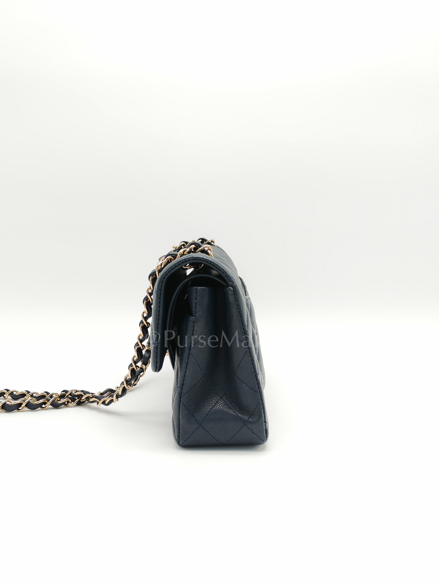 Classic Double Flap Small in Navy Blue Caviar Leather in Gold Hardware (Series 26) | Purse Maison Luxury Bags Shop