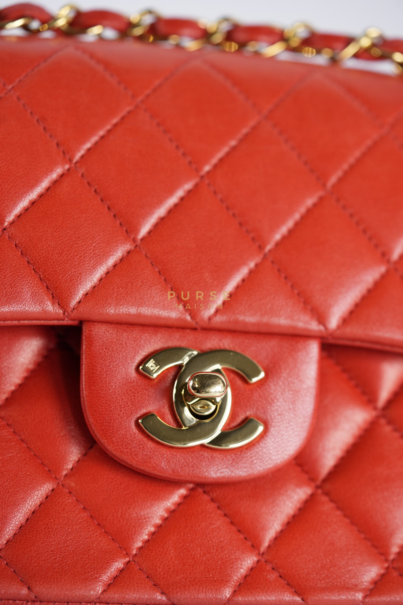 Classic Double Flap Small Vintage in Red Lambskin Leather and 24k Gold Hardware Series 6 | Purse Maison Luxury Bags Shop