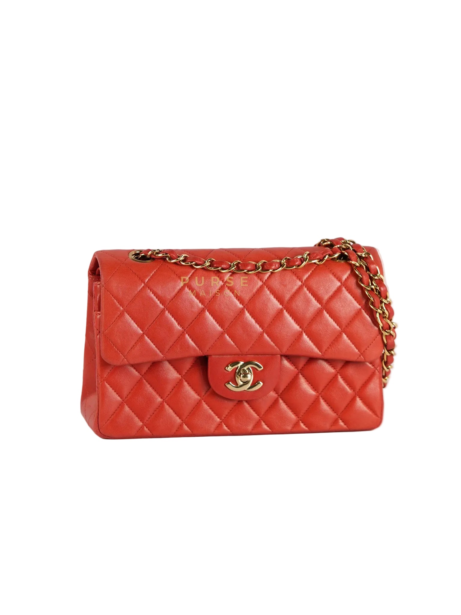 Classic Double Flap Small Vintage in Red Lambskin Leather and 24k Gold Hardware Series 6 | Purse Maison Luxury Bags Shop