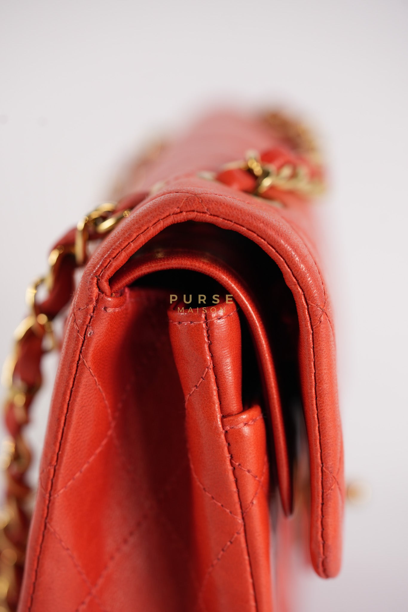 Classic Double Flap Small Vintage in Red Lambskin Leather and 24k Gold Hardware Series 6 | Purse Maison Luxury Bags Shop