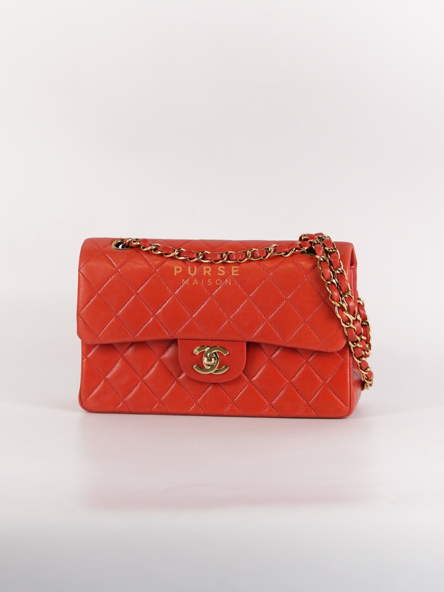 Classic Double Flap Small Vintage in Red Lambskin Leather and 24k Gold Hardware Series 6 | Purse Maison Luxury Bags Shop