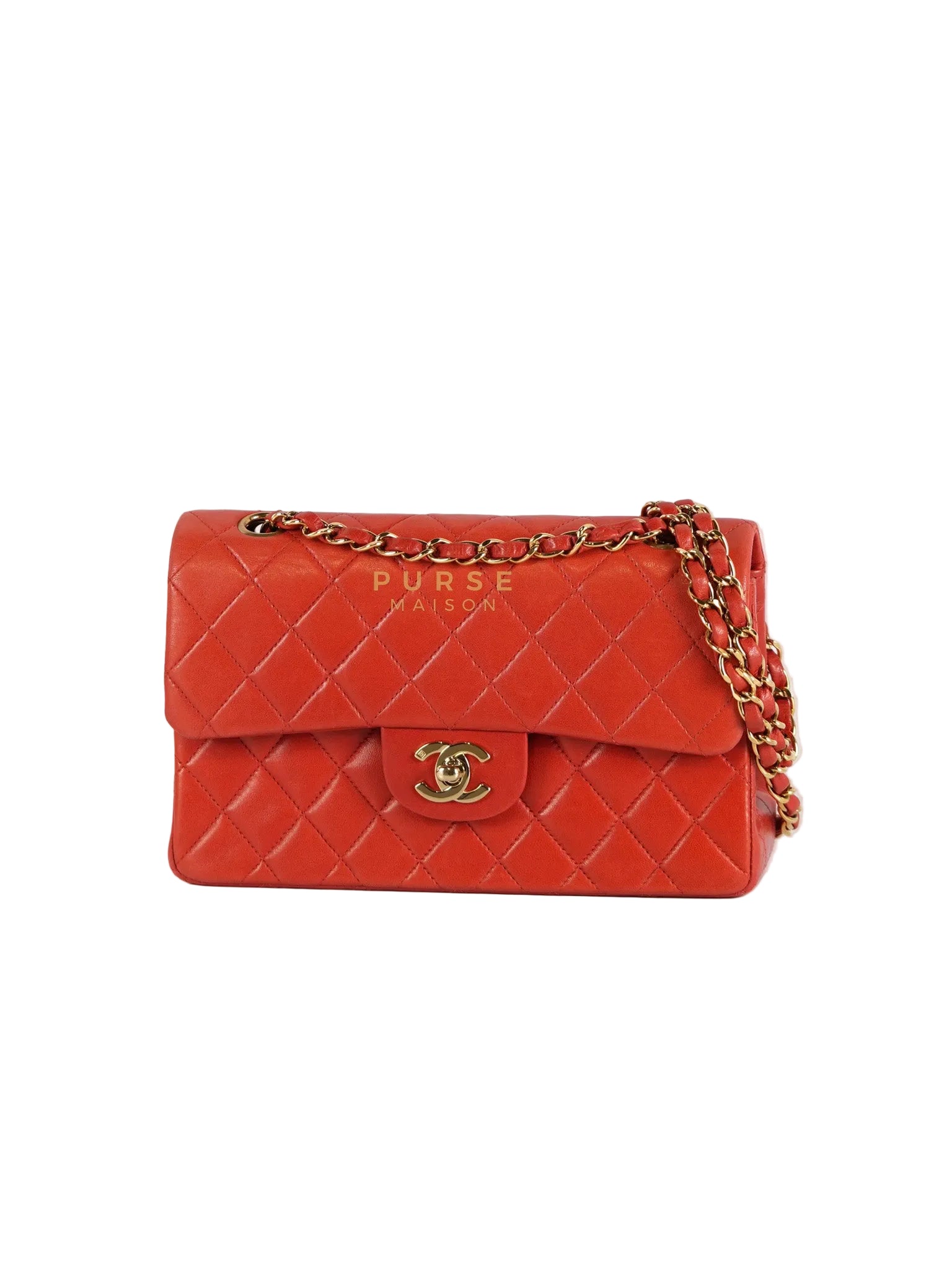 Classic Double Flap Small Vintage in Red Lambskin Leather and 24k Gold Hardware Series 6 | Purse Maison Luxury Bags Shop