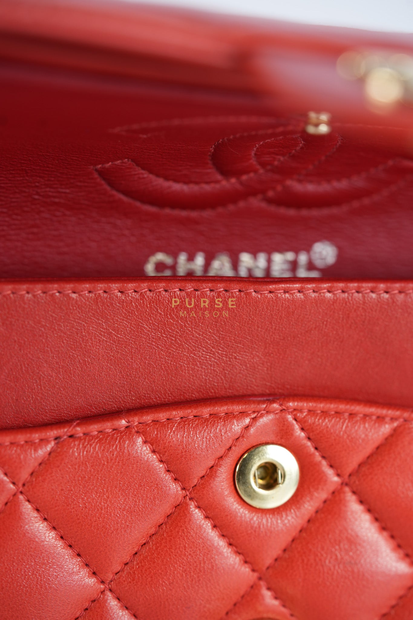 Classic Double Flap Small Vintage in Red Lambskin Leather and 24k Gold Hardware Series 6 | Purse Maison Luxury Bags Shop