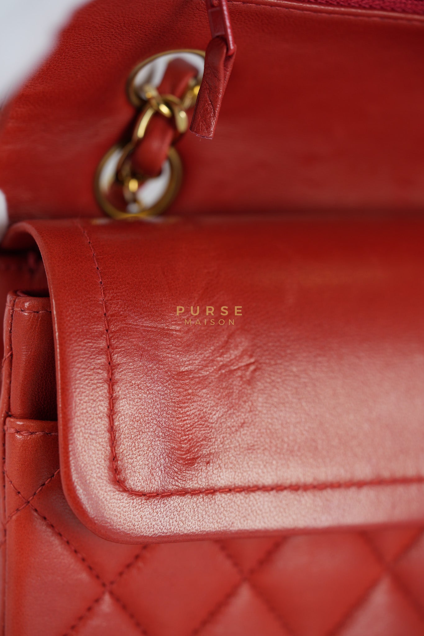 Classic Double Flap Small Vintage in Red Lambskin Leather and 24k Gold Hardware Series 6 | Purse Maison Luxury Bags Shop