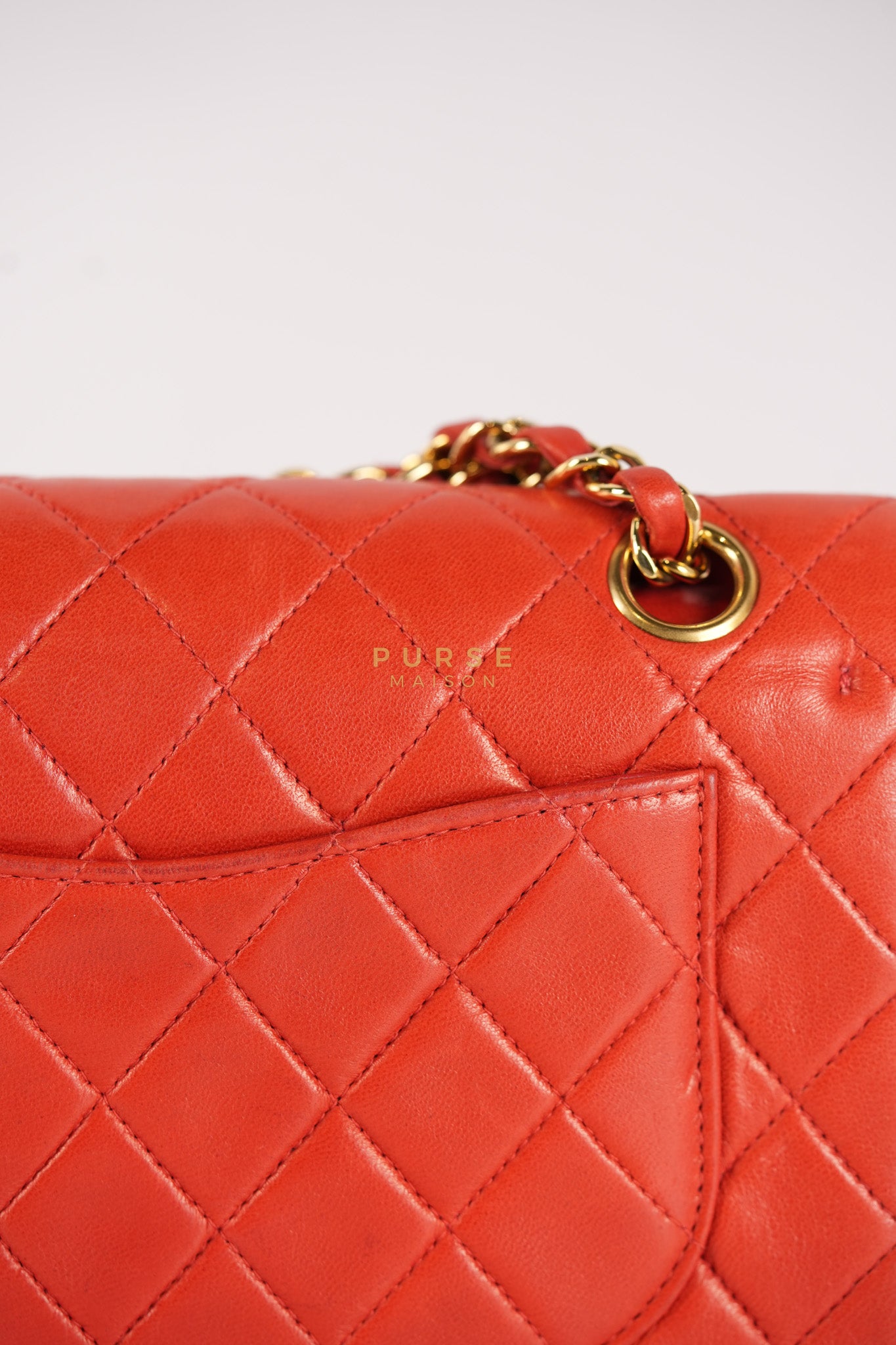 Classic Double Flap Small Vintage in Red Lambskin Leather and 24k Gold Hardware Series 6 | Purse Maison Luxury Bags Shop