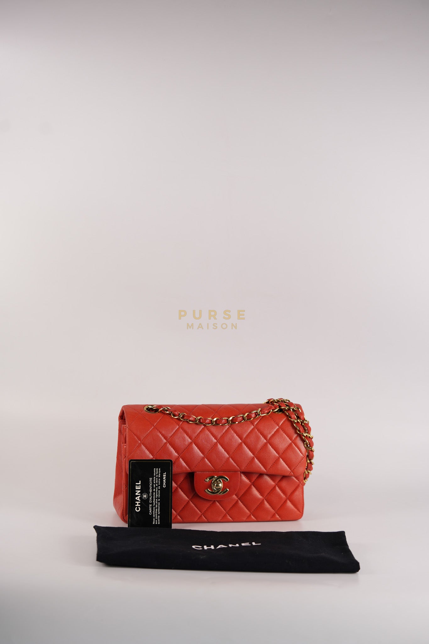 Classic Double Flap Small Vintage in Red Lambskin Leather and 24k Gold Hardware Series 6 | Purse Maison Luxury Bags Shop