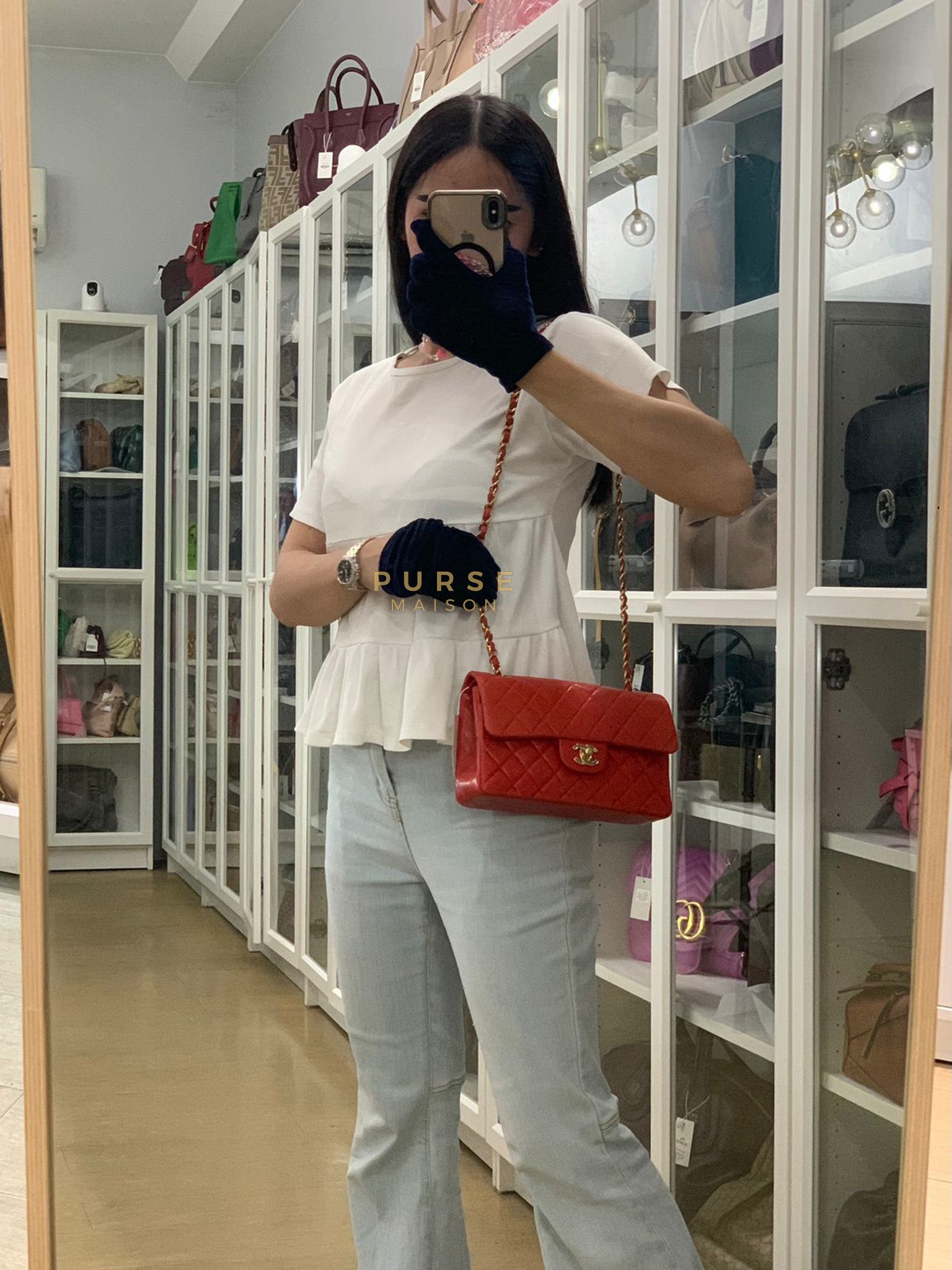 Classic Double Flap Small Vintage in Red Lambskin Leather and 24k Gold Hardware Series 6 | Purse Maison Luxury Bags Shop