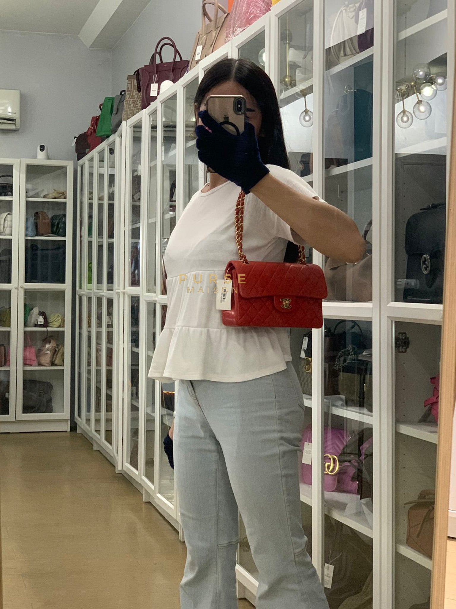 Classic Double Flap Small Vintage in Red Lambskin Leather and 24k Gold Hardware Series 6 | Purse Maison Luxury Bags Shop