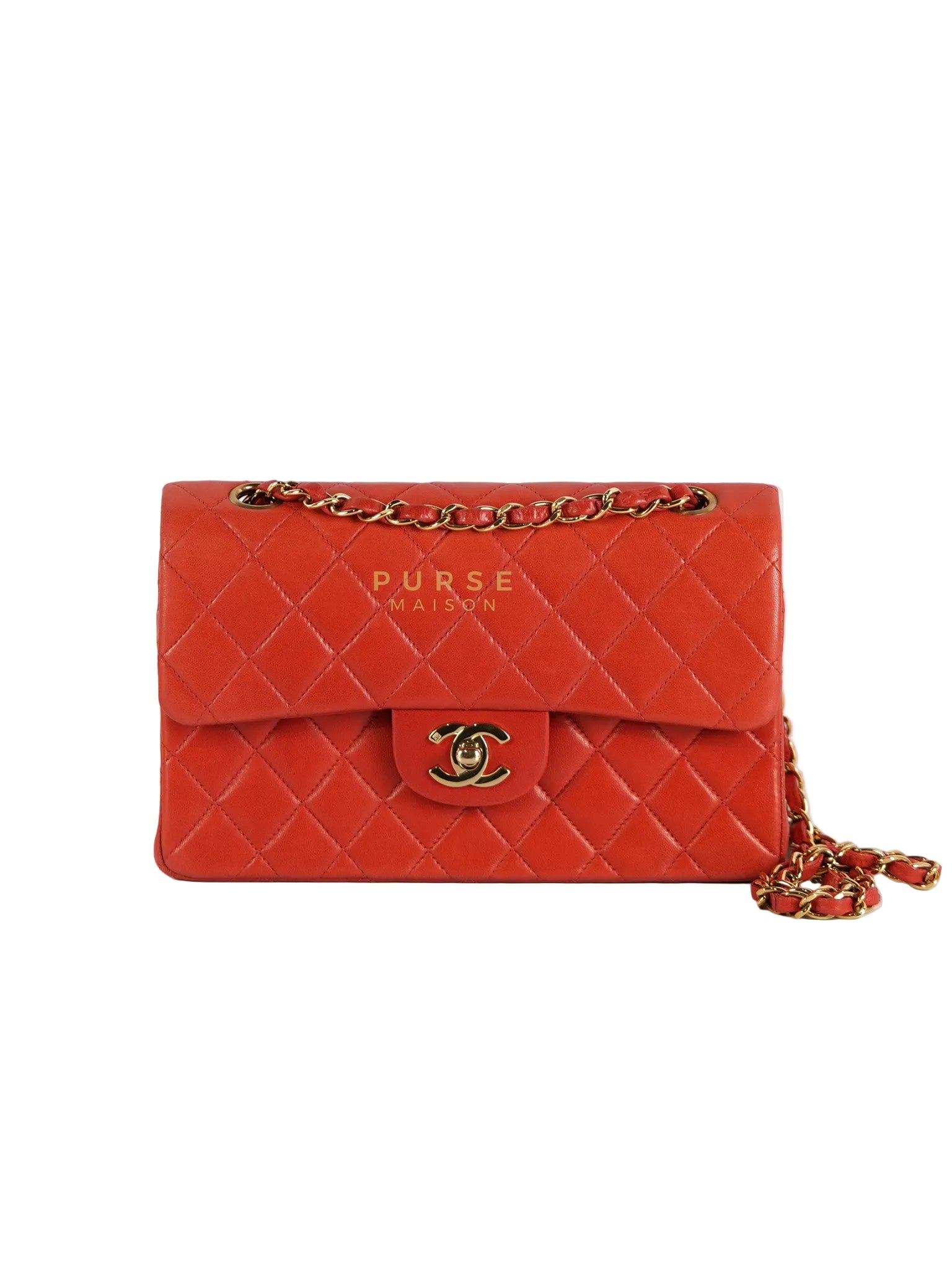 Classic Double Flap Small Vintage in Red Lambskin Leather and 24k Gold Hardware Series 6 | Purse Maison Luxury Bags Shop