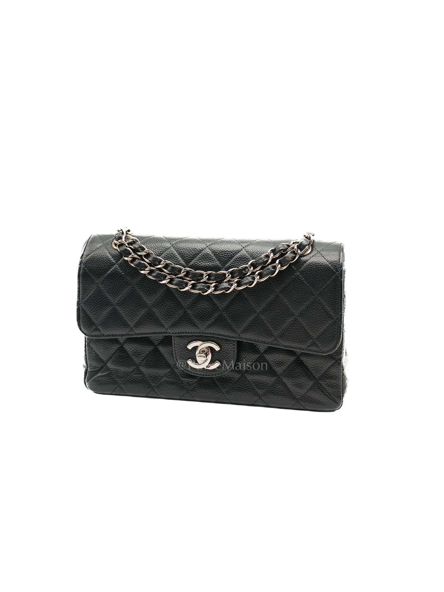 Classic Double Flap Vintage Small in Black Caviar Leather and Silver Hardware Series 6 | Purse Maison Luxury Bags Shop