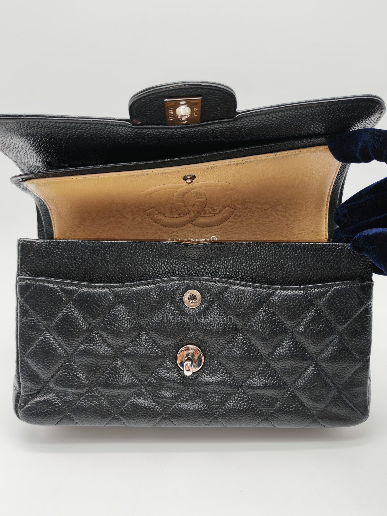 Classic Double Flap Vintage Small in Black Caviar Leather and Silver Hardware Series 6 | Purse Maison Luxury Bags Shop