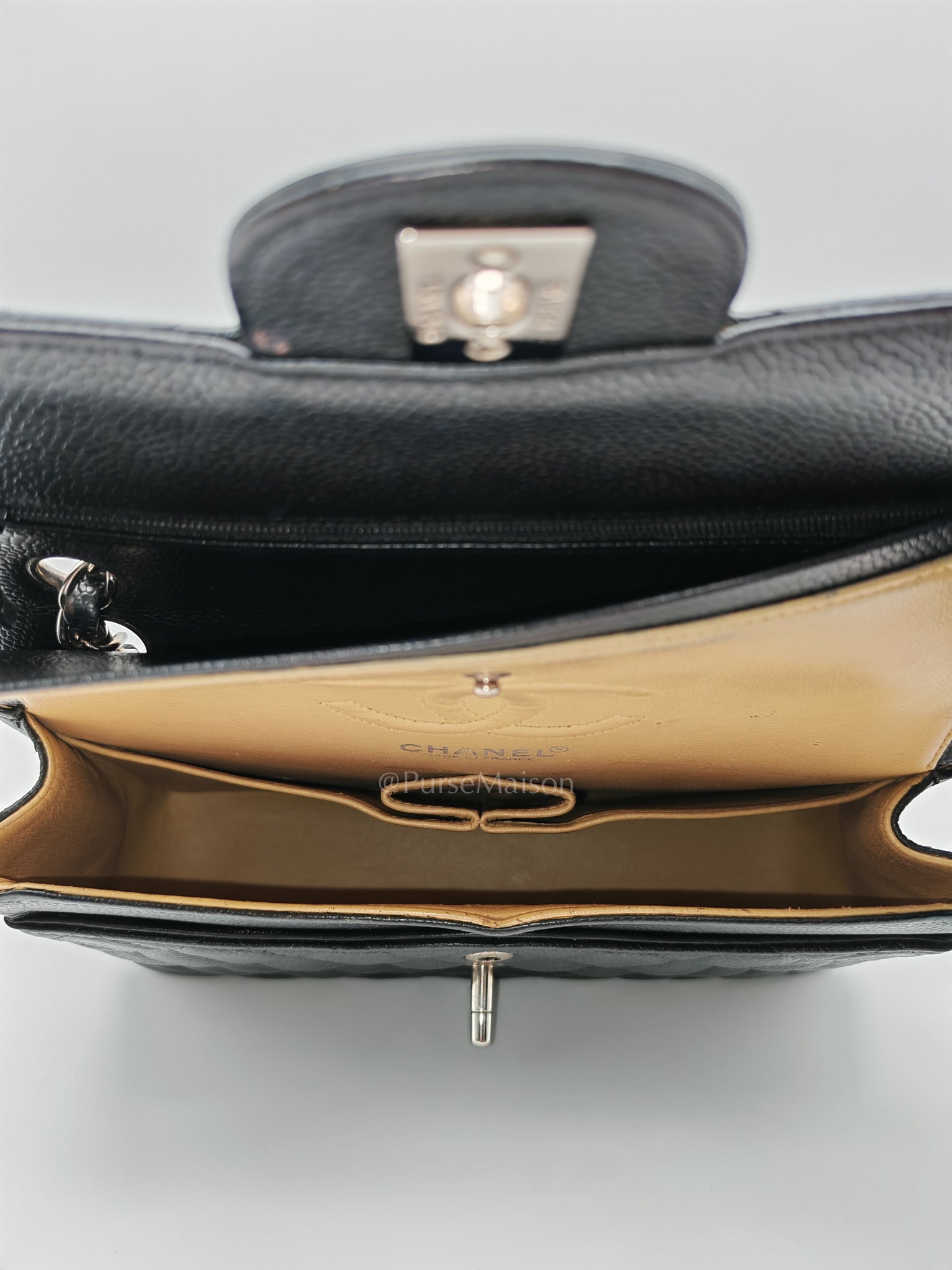 Classic Double Flap Vintage Small in Black Caviar Leather and Silver Hardware Series 6 | Purse Maison Luxury Bags Shop