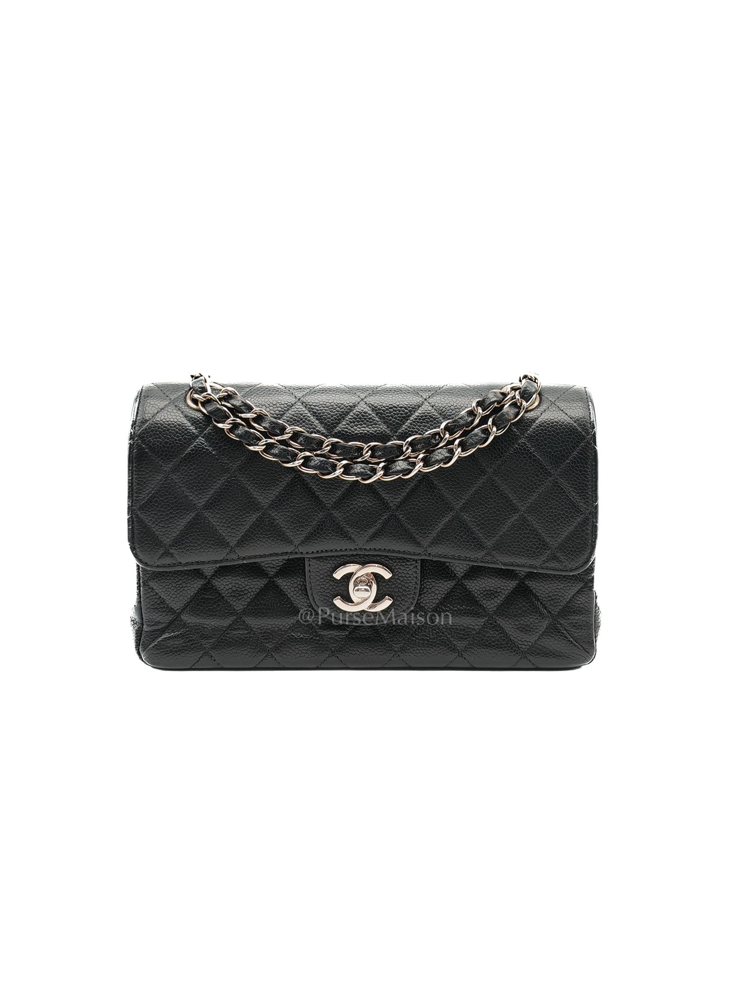 Classic Double Flap Vintage Small in Black Caviar Leather and Silver Hardware Series 6 | Purse Maison Luxury Bags Shop