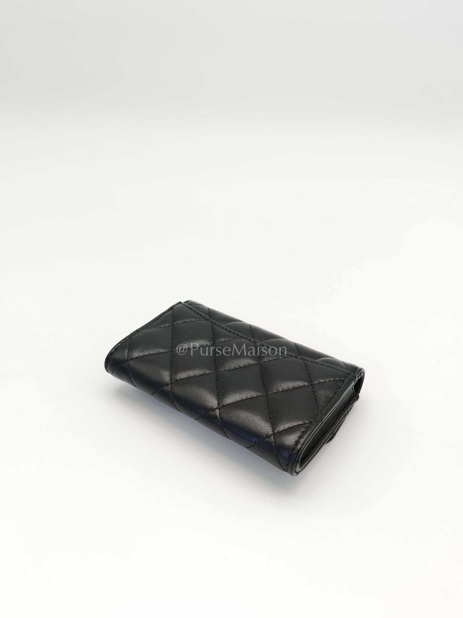 Classic Flap Card Holder Black Lambskin Leather in Gold Hardware (Microchip) | Purse Maison Luxury Bags Shop