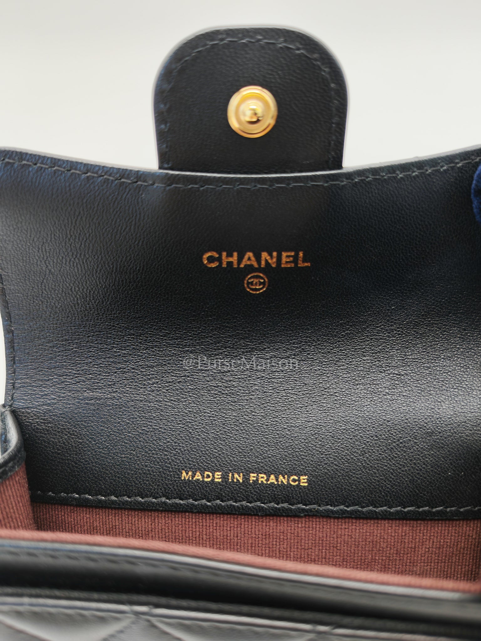 Classic Flap Card Holder Black Lambskin Leather in Gold Hardware (Microchip) | Purse Maison Luxury Bags Shop
