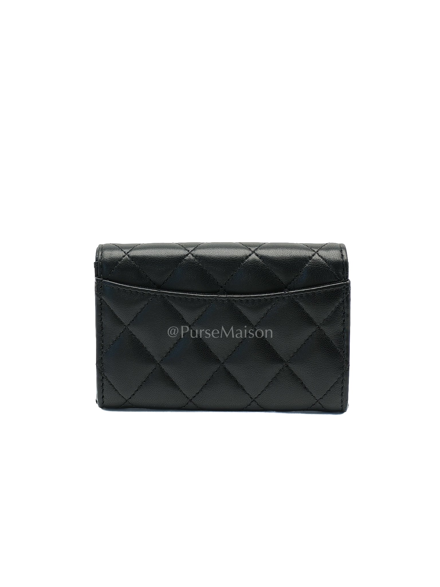 Classic Flap Card Holder Black Lambskin Leather in Gold Hardware (Microchip) | Purse Maison Luxury Bags Shop