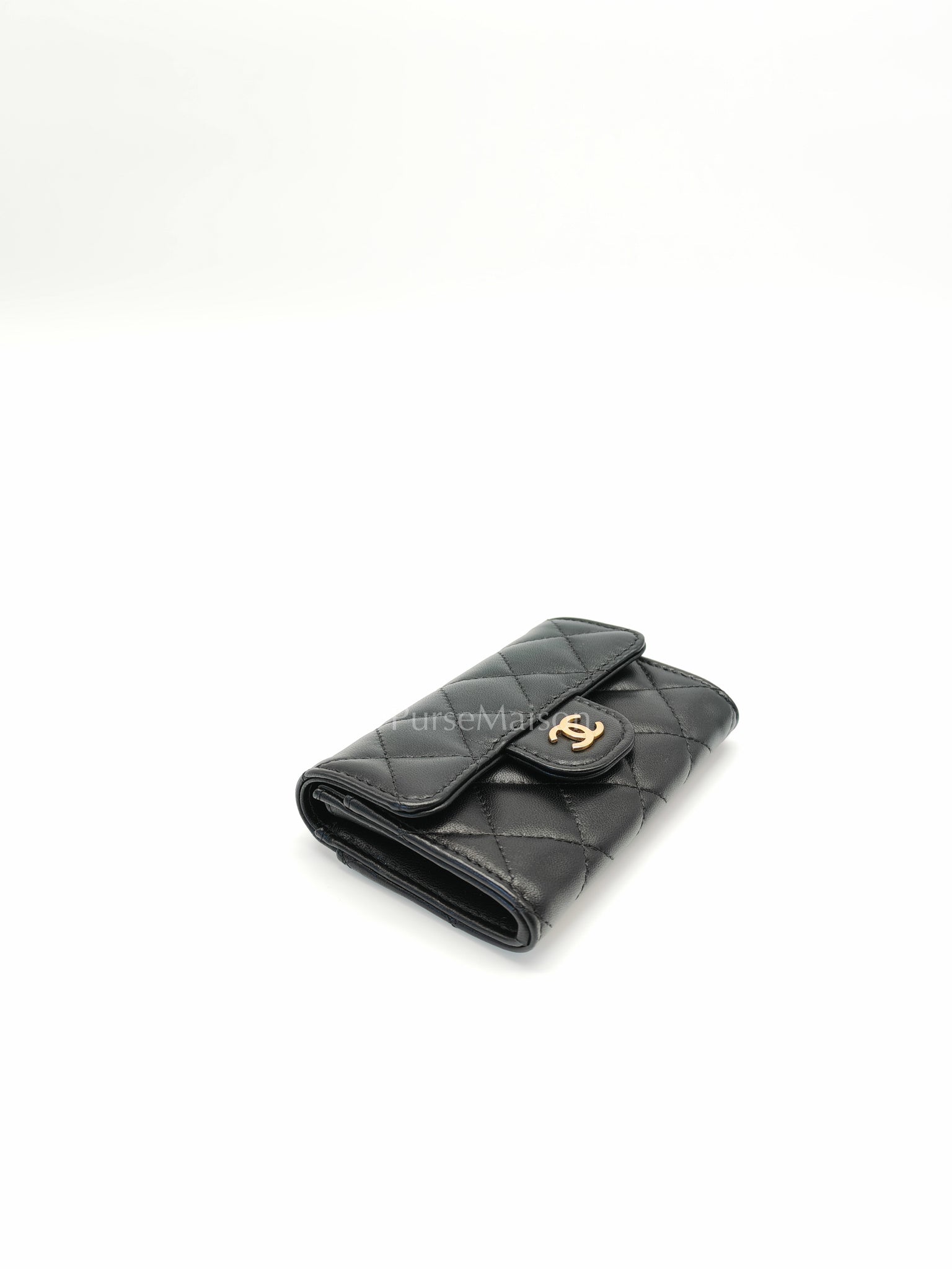 Classic Flap Card Holder Black Lambskin Leather in Gold Hardware (Microchip) | Purse Maison Luxury Bags Shop